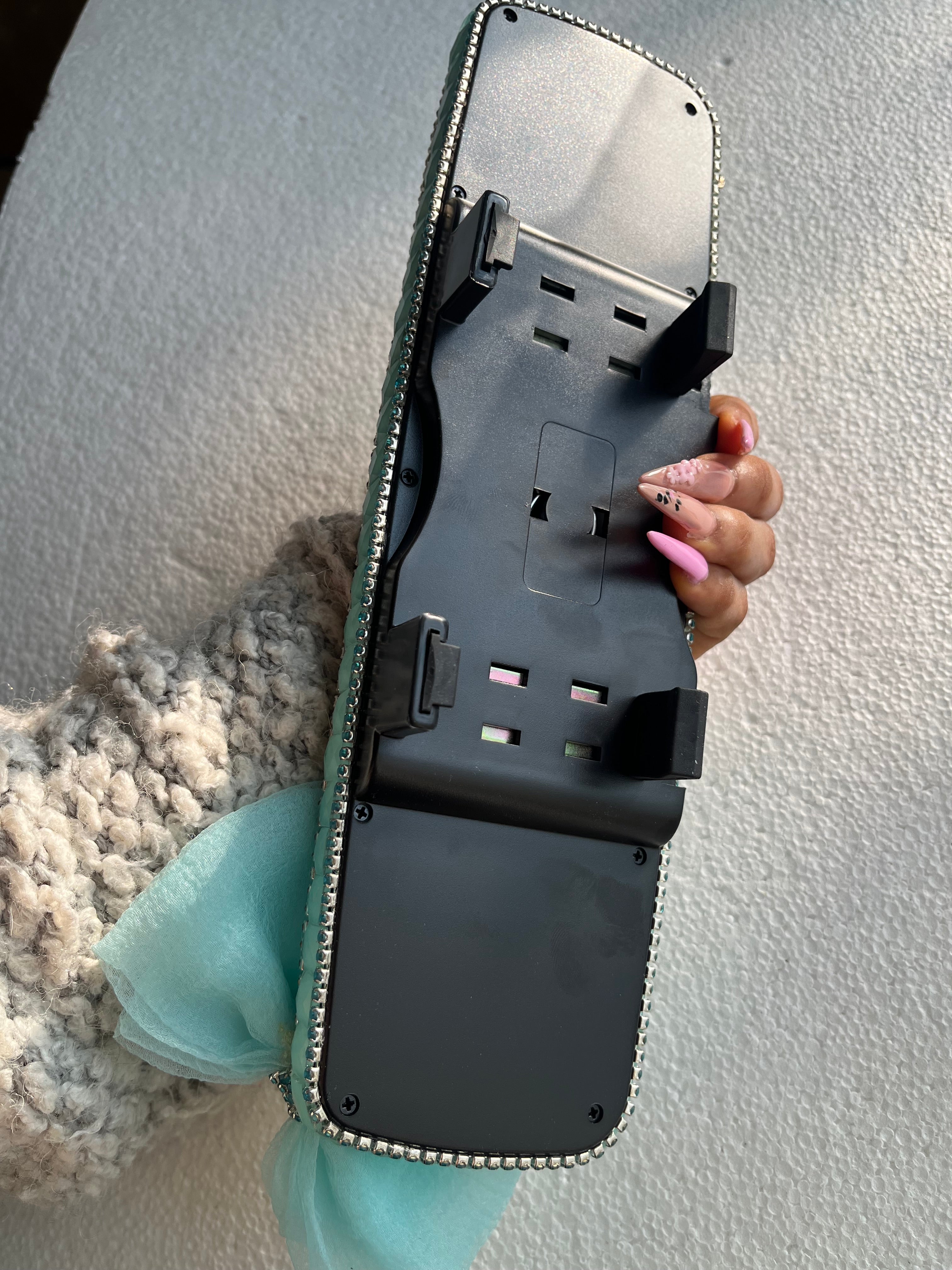 Turquoise Teal Diamond encrusted rear view mirror cover