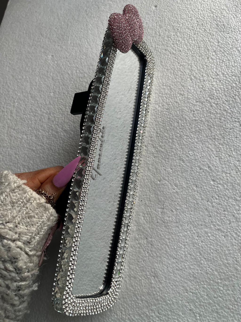 Crystal (clear & single pink bow) Diamond encrusted car rear view mirror cover decor