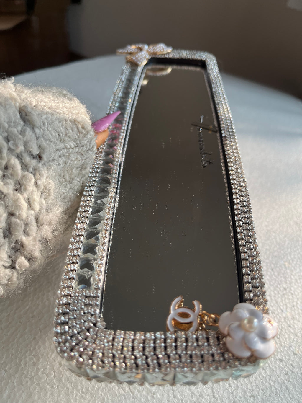 Cc (single) crystal silver diamond encrusted rear view mirror cover