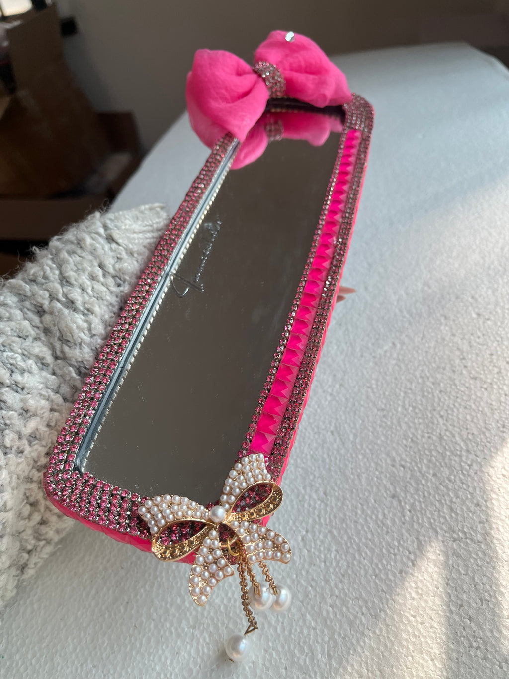 Ribbon🎀 (Hot Pink) Diamond encrusted car rear view mirror cover