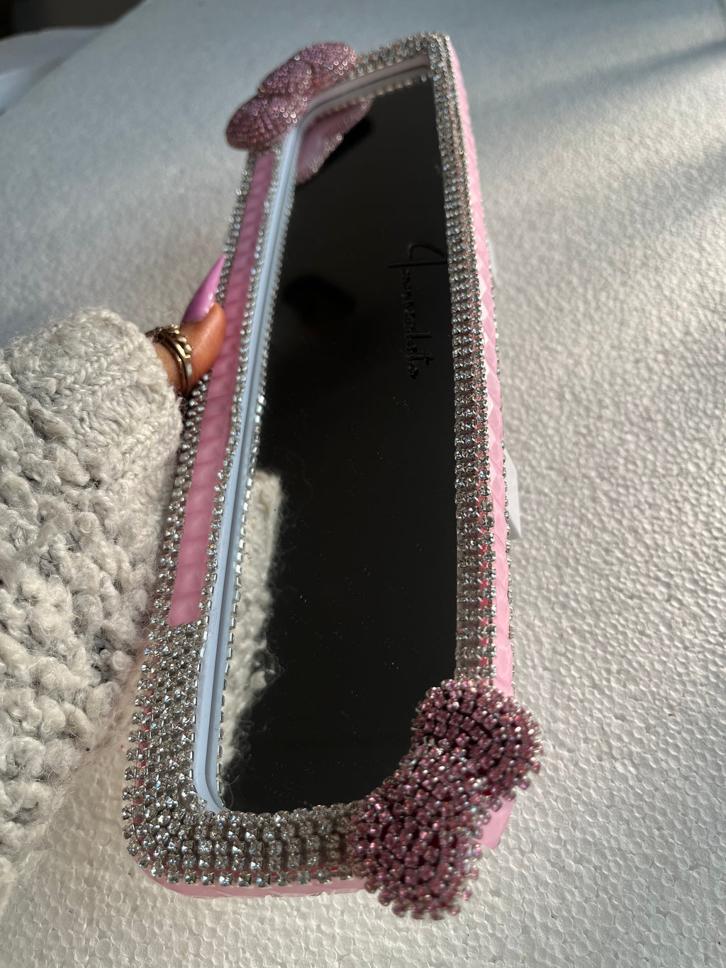 Bow (double) baby pink car rear view mirror cover decor