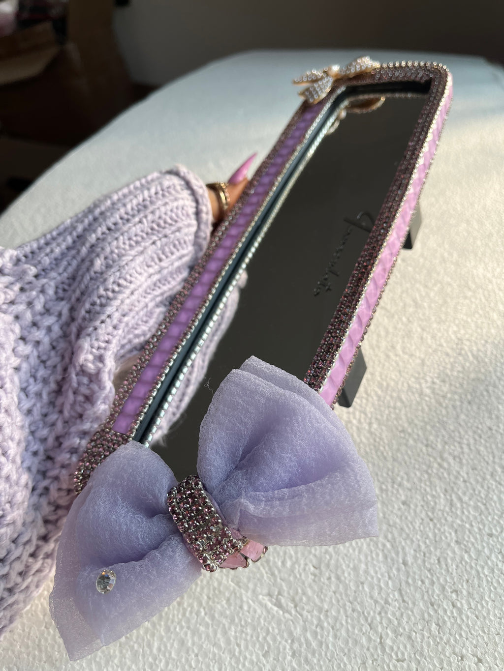 Lavender diamond encrusted rear view mirror cover