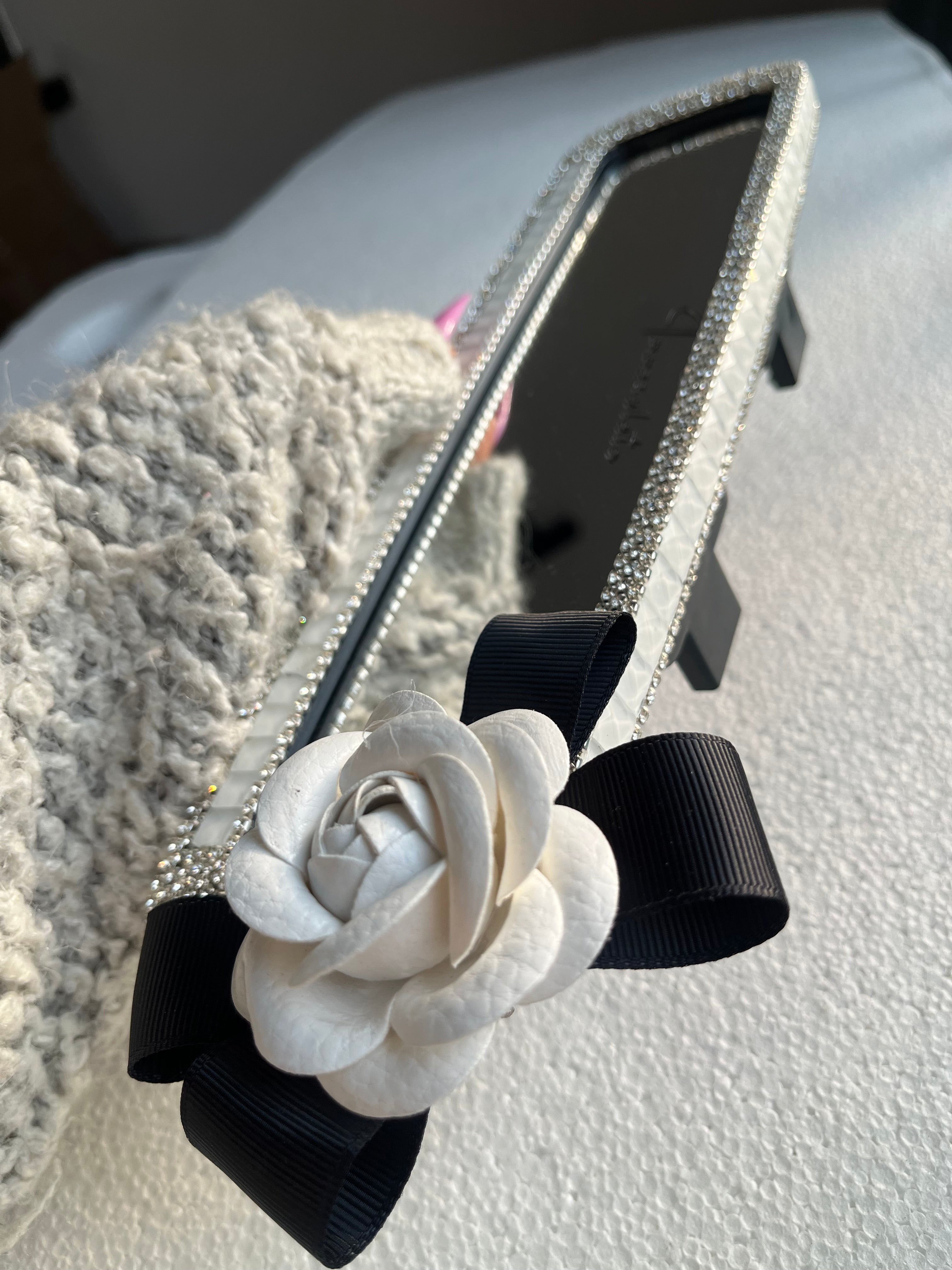 Rose (Snow White) diamond encrusted car rear view mirror cover