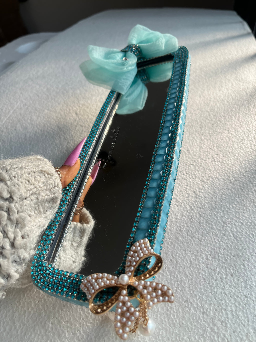 Tiffany blue Diamond encrusted rear view mirror cover