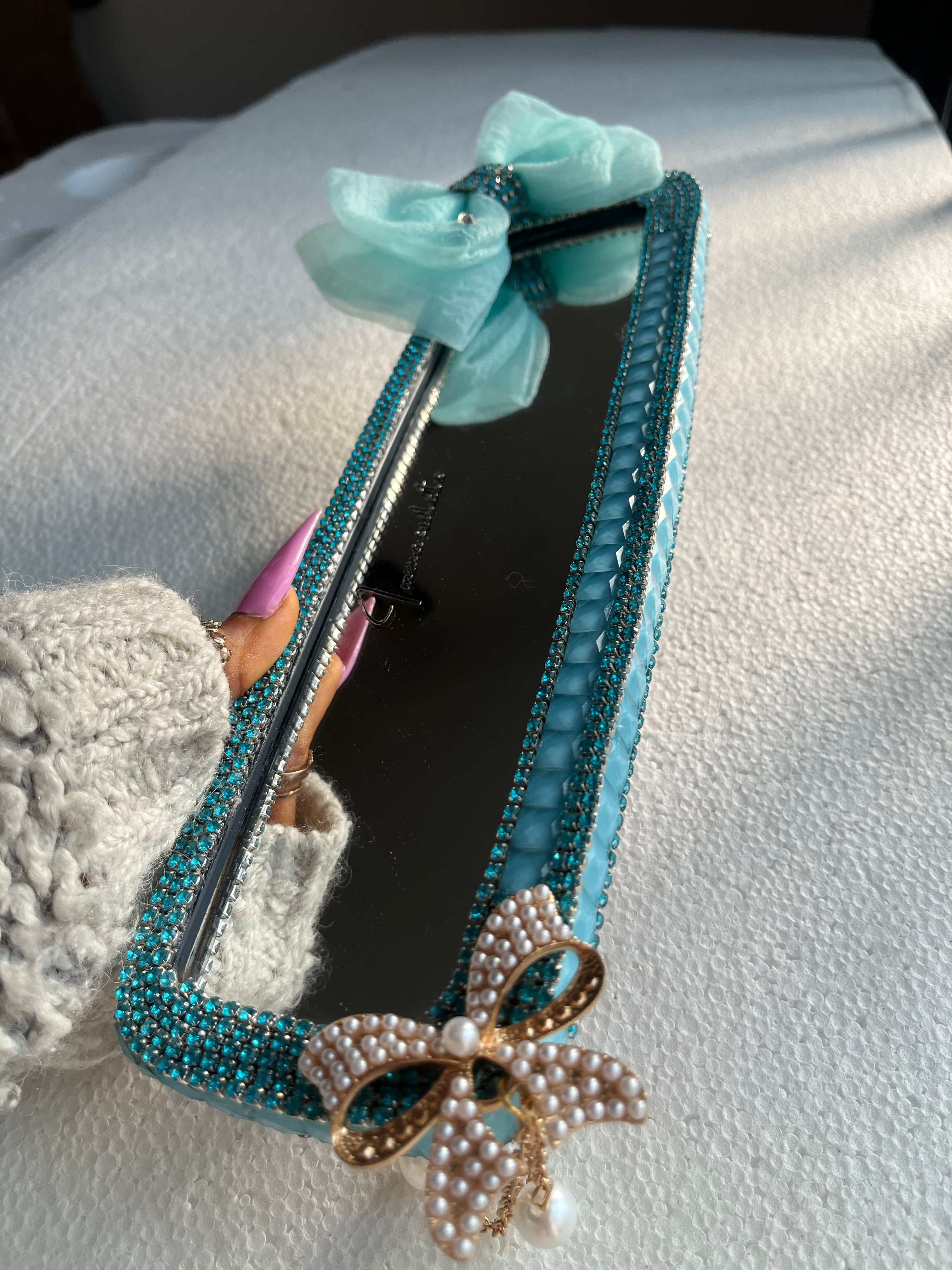 Tiffany blue Diamond encrusted rear view mirror cover