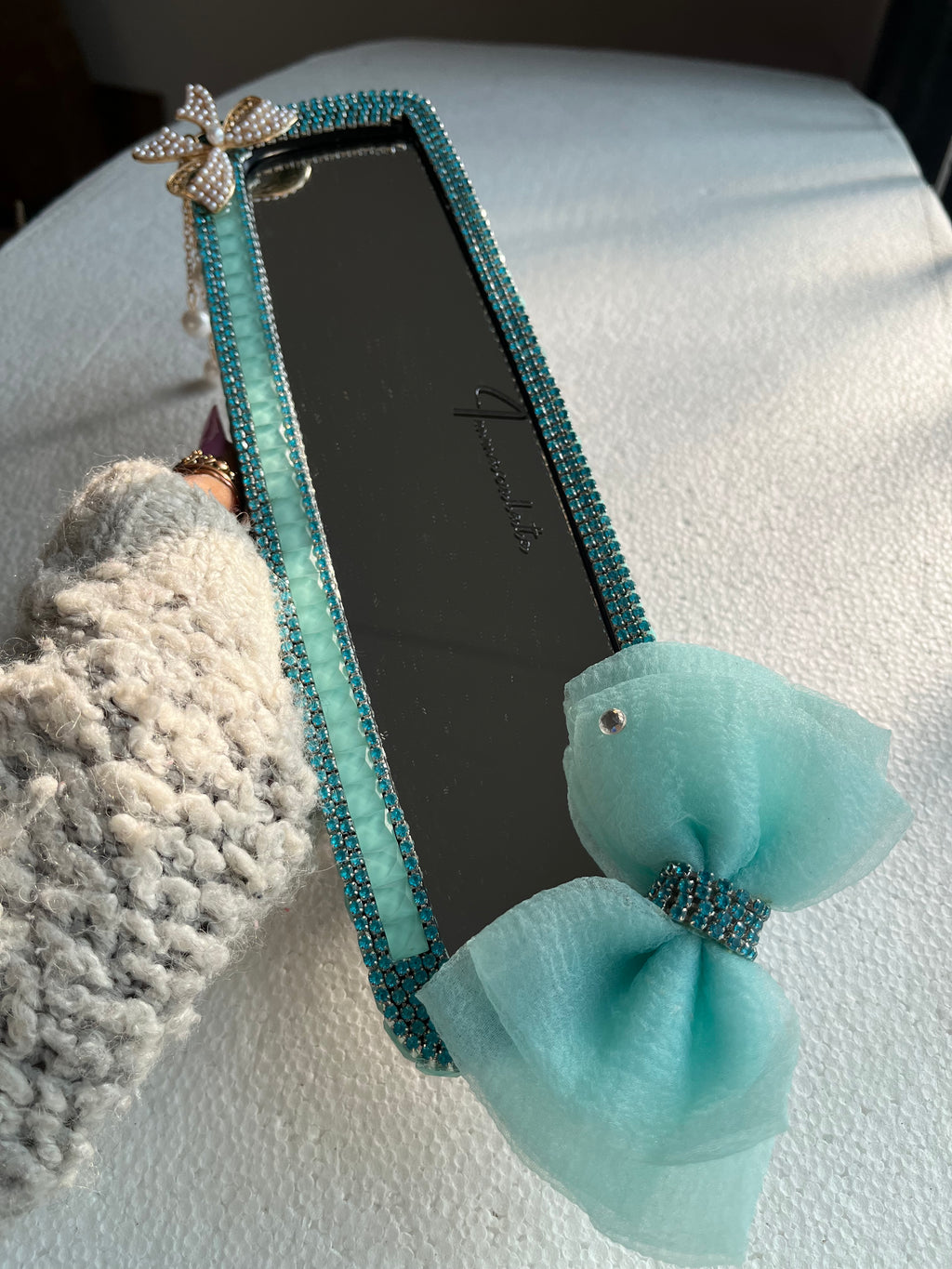 Turquoise Teal Diamond encrusted rear view mirror cover
