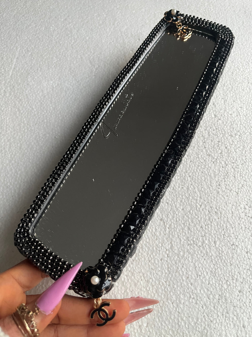 Cc double (black) diamond encrusted car rear view mirror cover decor