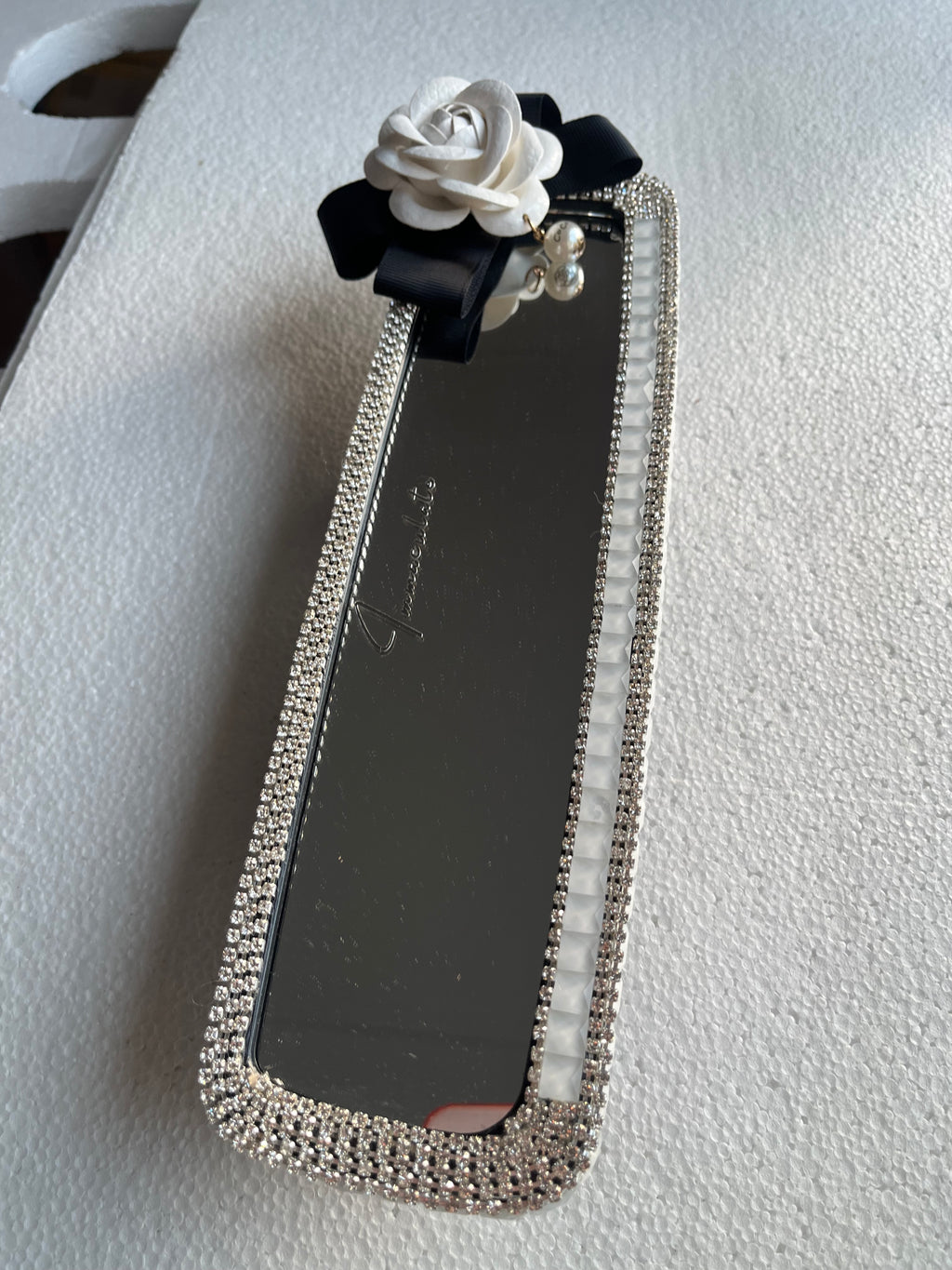 Rose (Snow White) diamond encrusted car rear view mirror cover