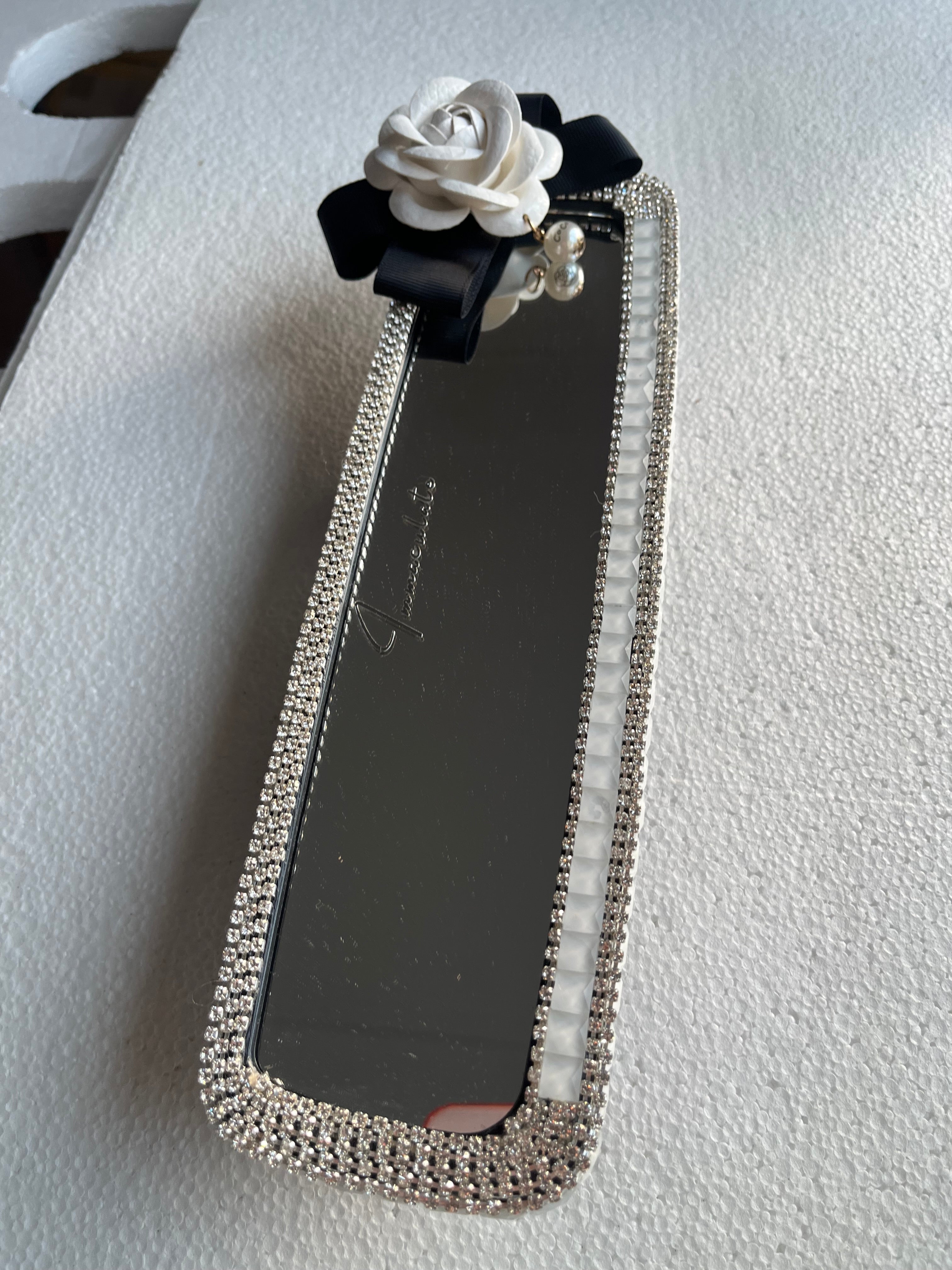 Rose (Snow White) diamond encrusted car rear view mirror cover