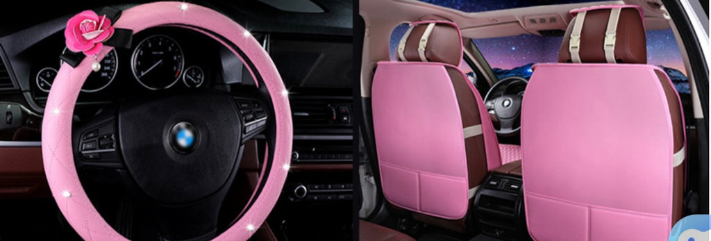 Rose (pink) leather car seat cover set