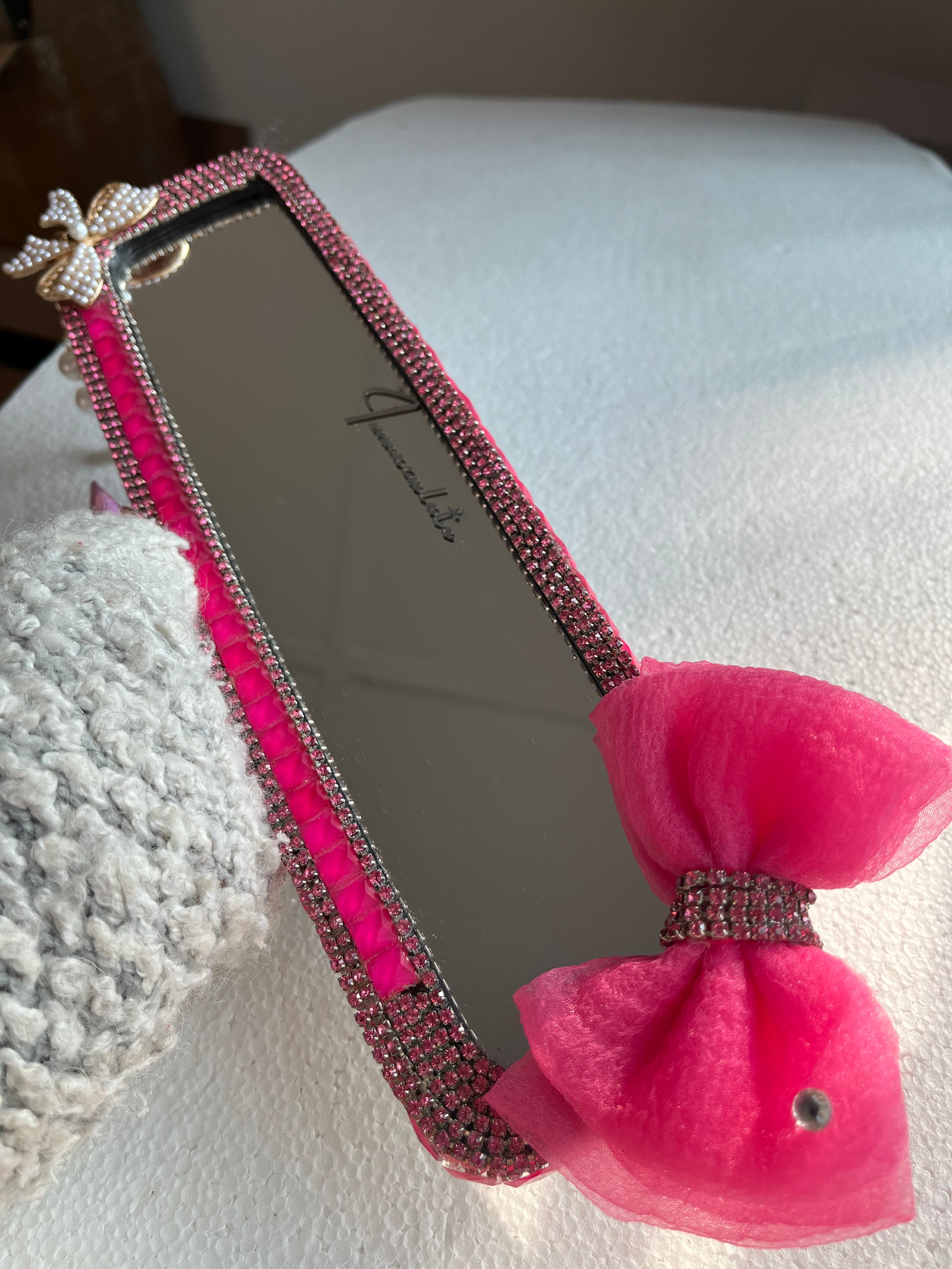 Ribbon🎀 (Hot Pink) Diamond encrusted car rear view mirror cover