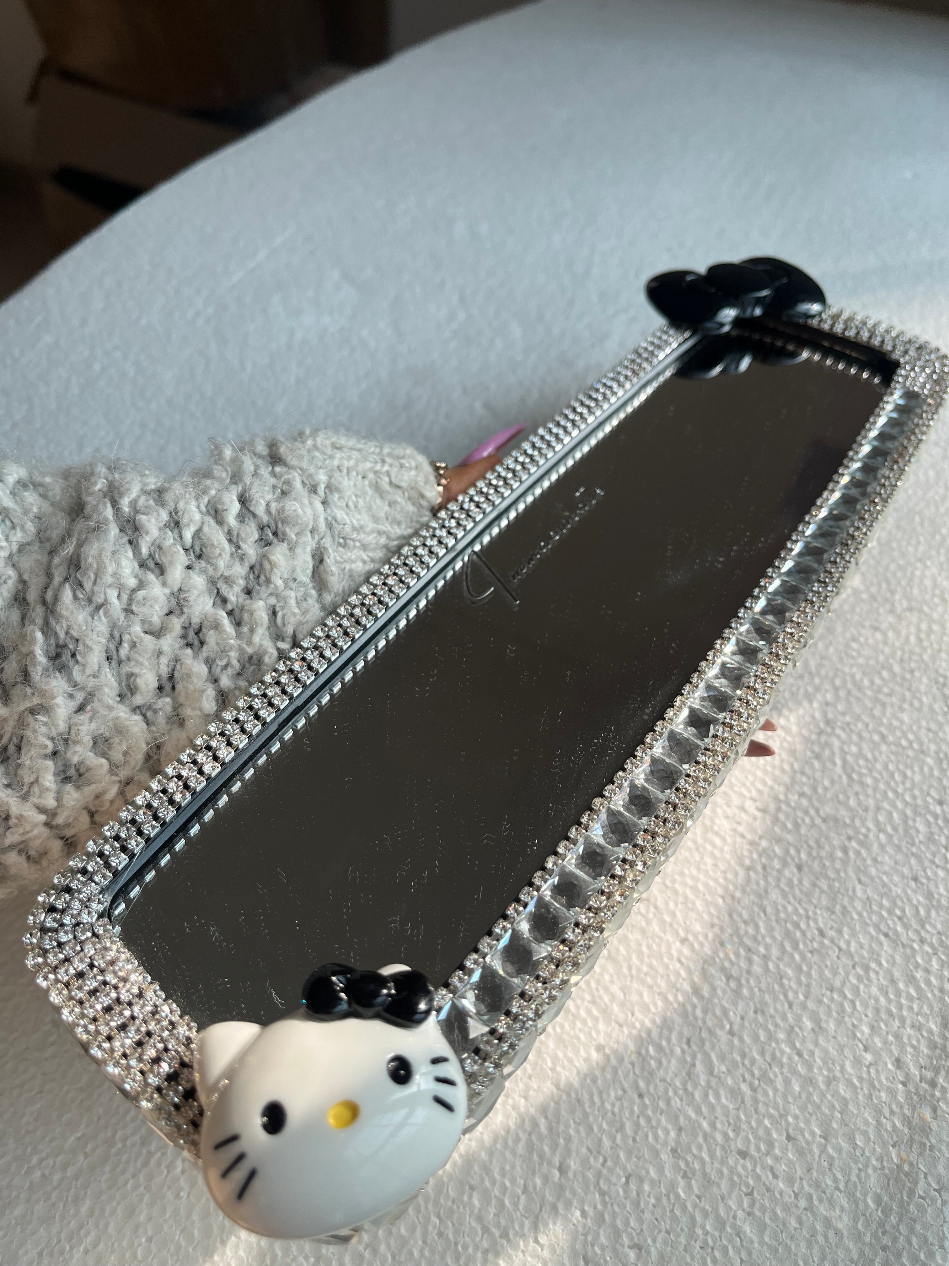Hello Kitty black crystal clear diamond encrusted rear view mirror cover