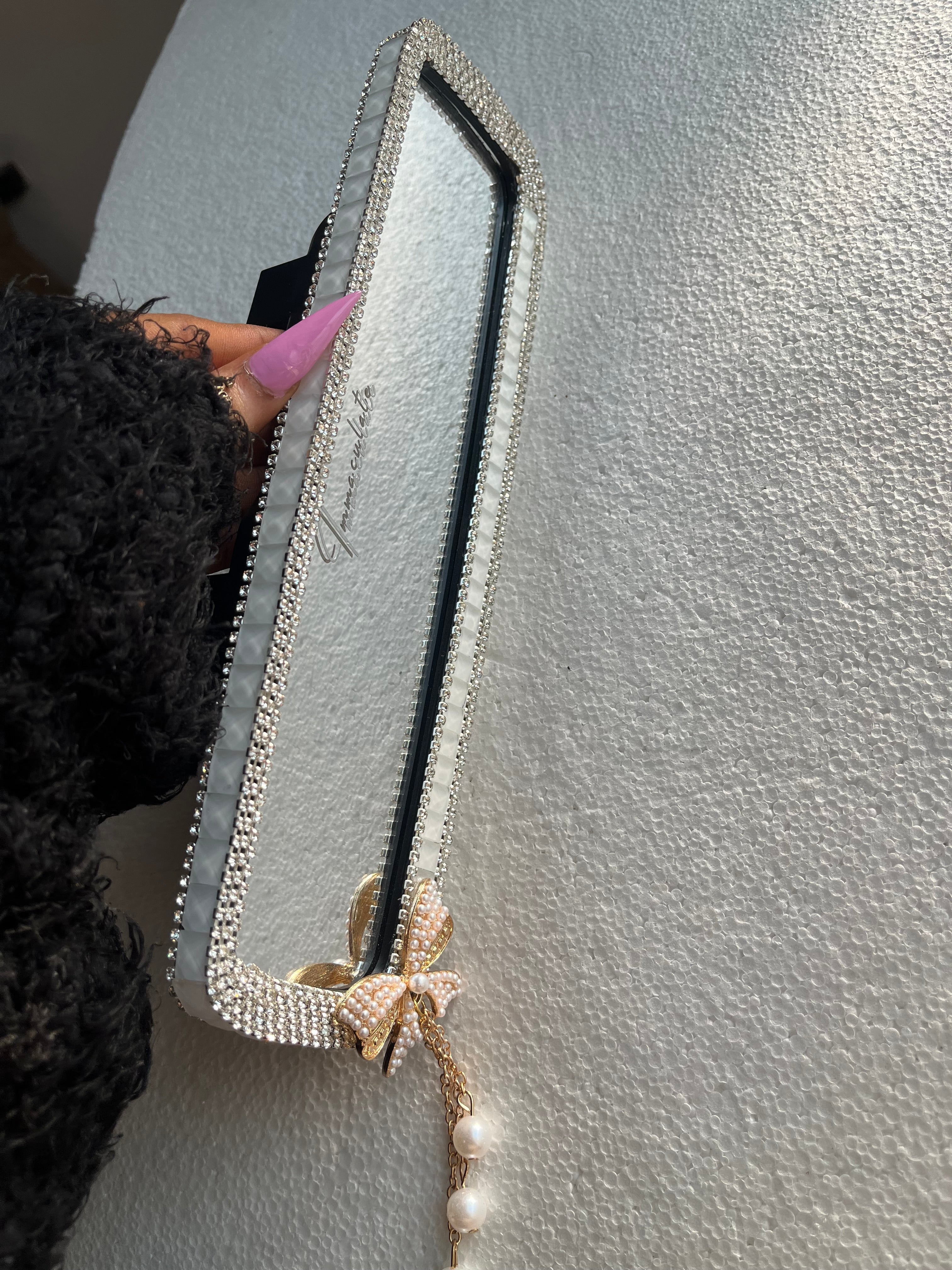 Icy white (plain) diamond encrusted rear view cover