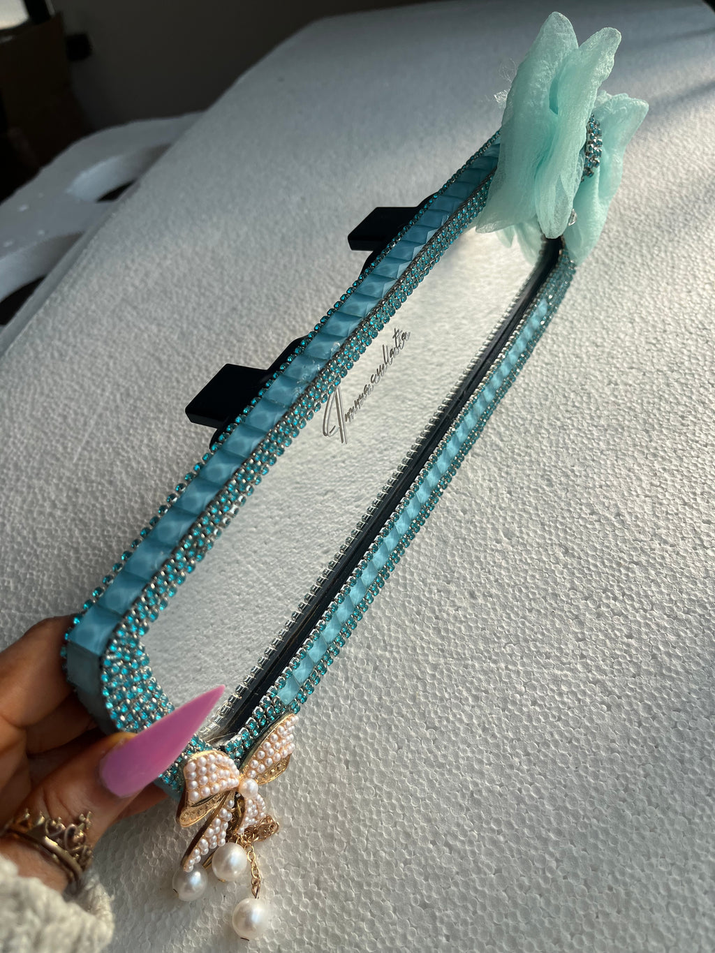 Tiffany blue Diamond encrusted rear view mirror cover