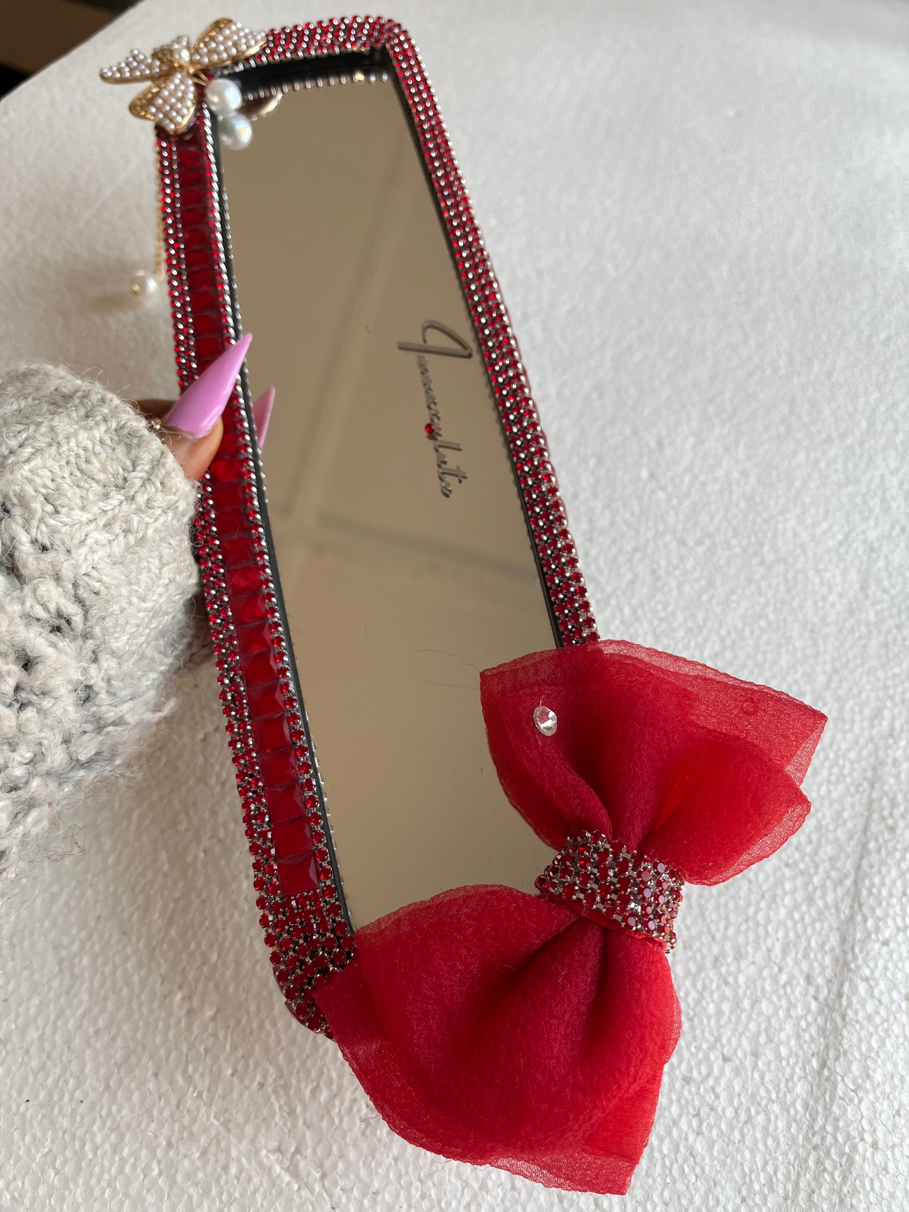 Bow Crystal (Red) Diamond encrusted car rear view mirror cover