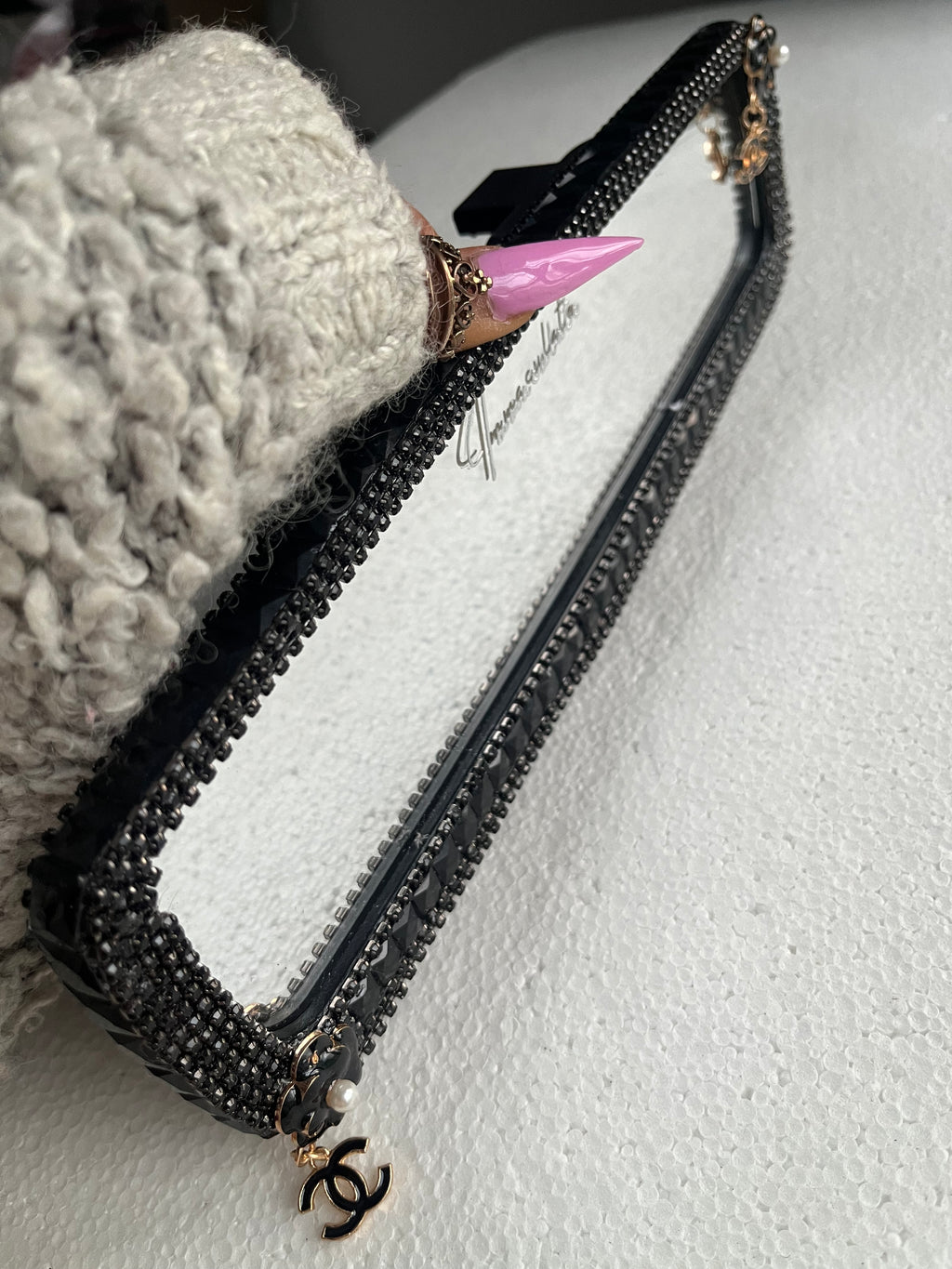 Cc double (black) diamond encrusted car rear view mirror cover decor