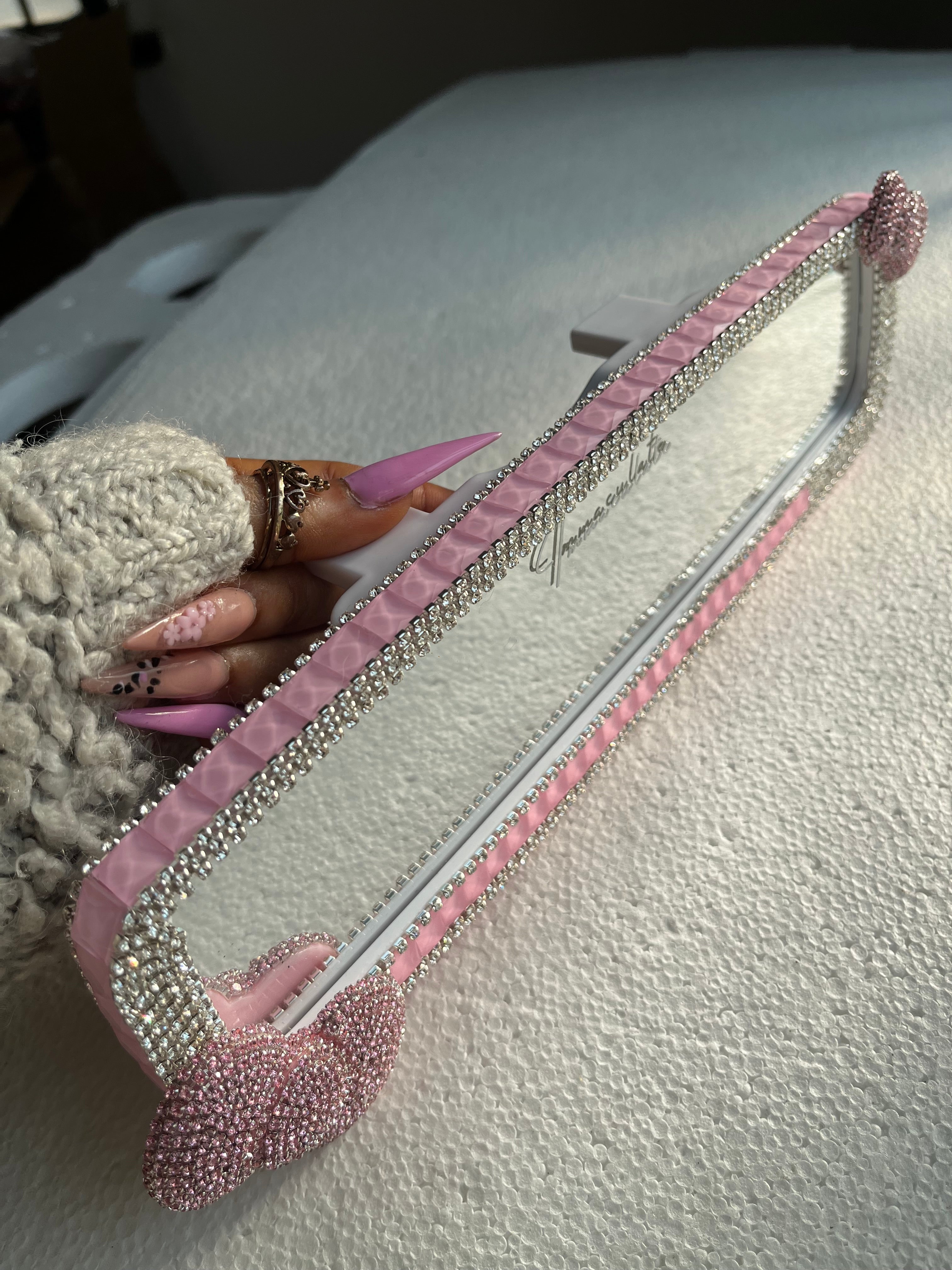 Bow (double) baby pink car rear view mirror cover decor