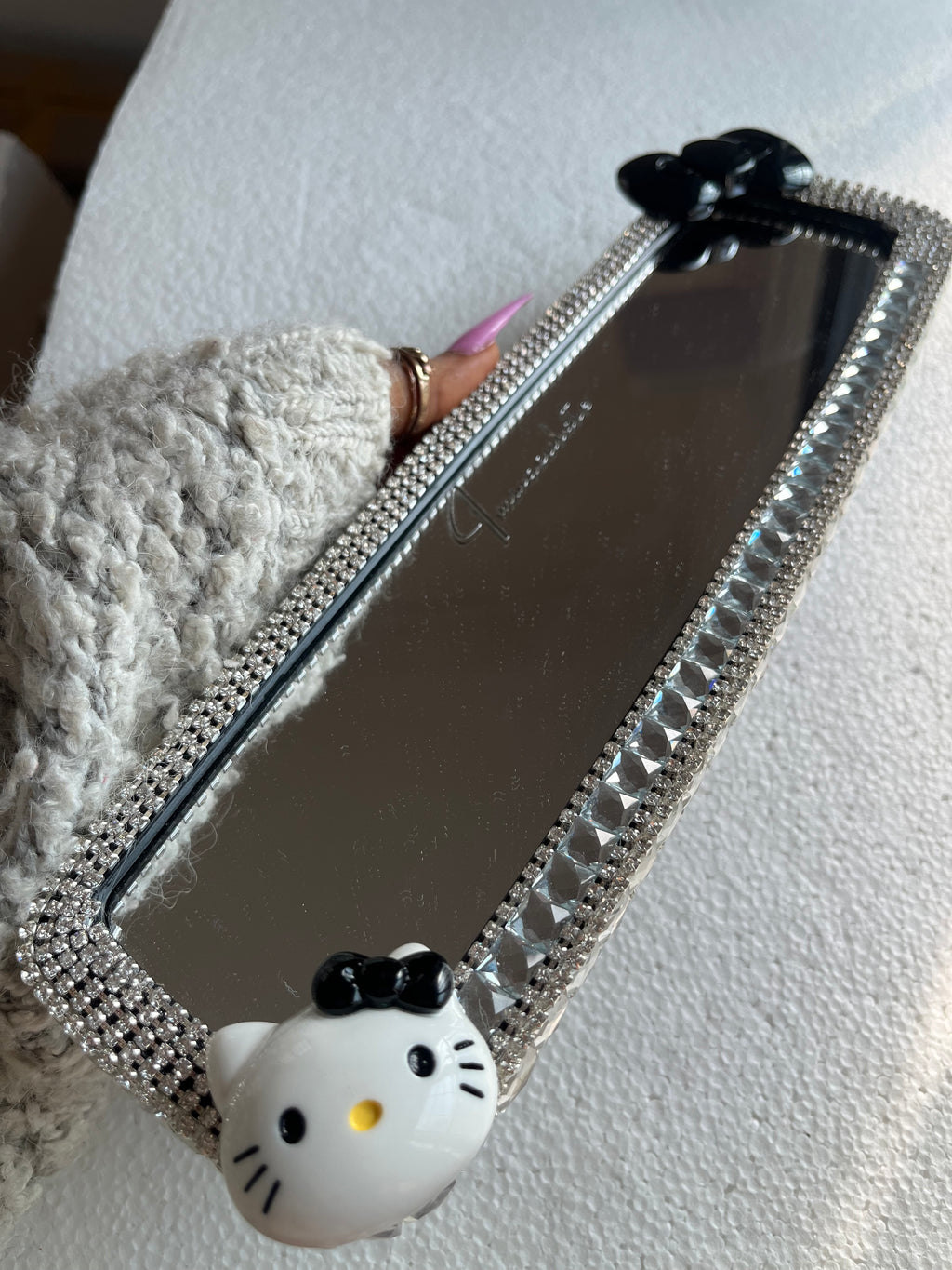 Hello Kitty black crystal clear diamond encrusted rear view mirror cover