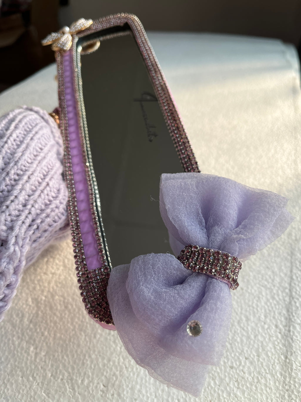 Lavender diamond encrusted rear view mirror cover