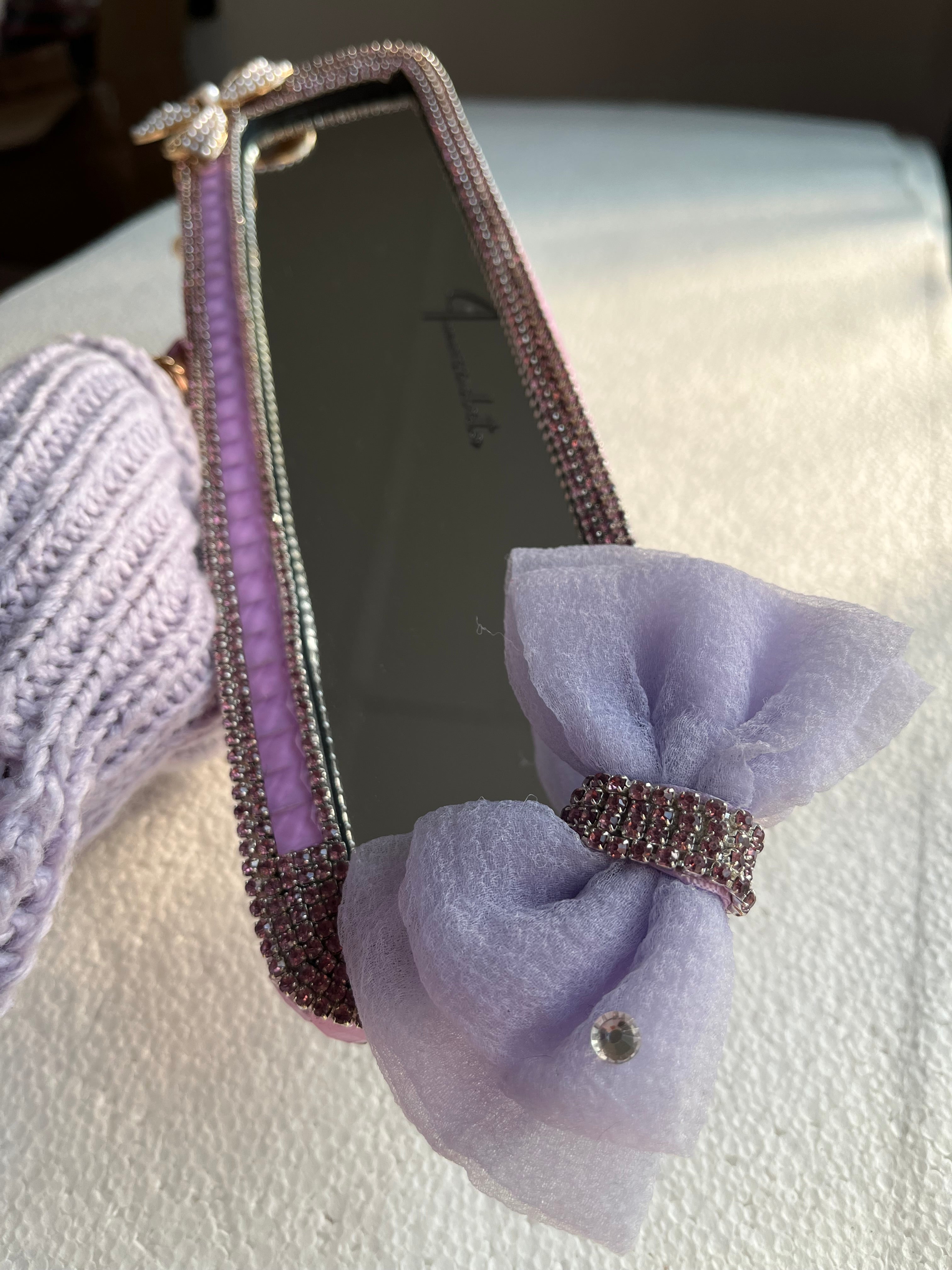 Lavender diamond encrusted rear view mirror cover