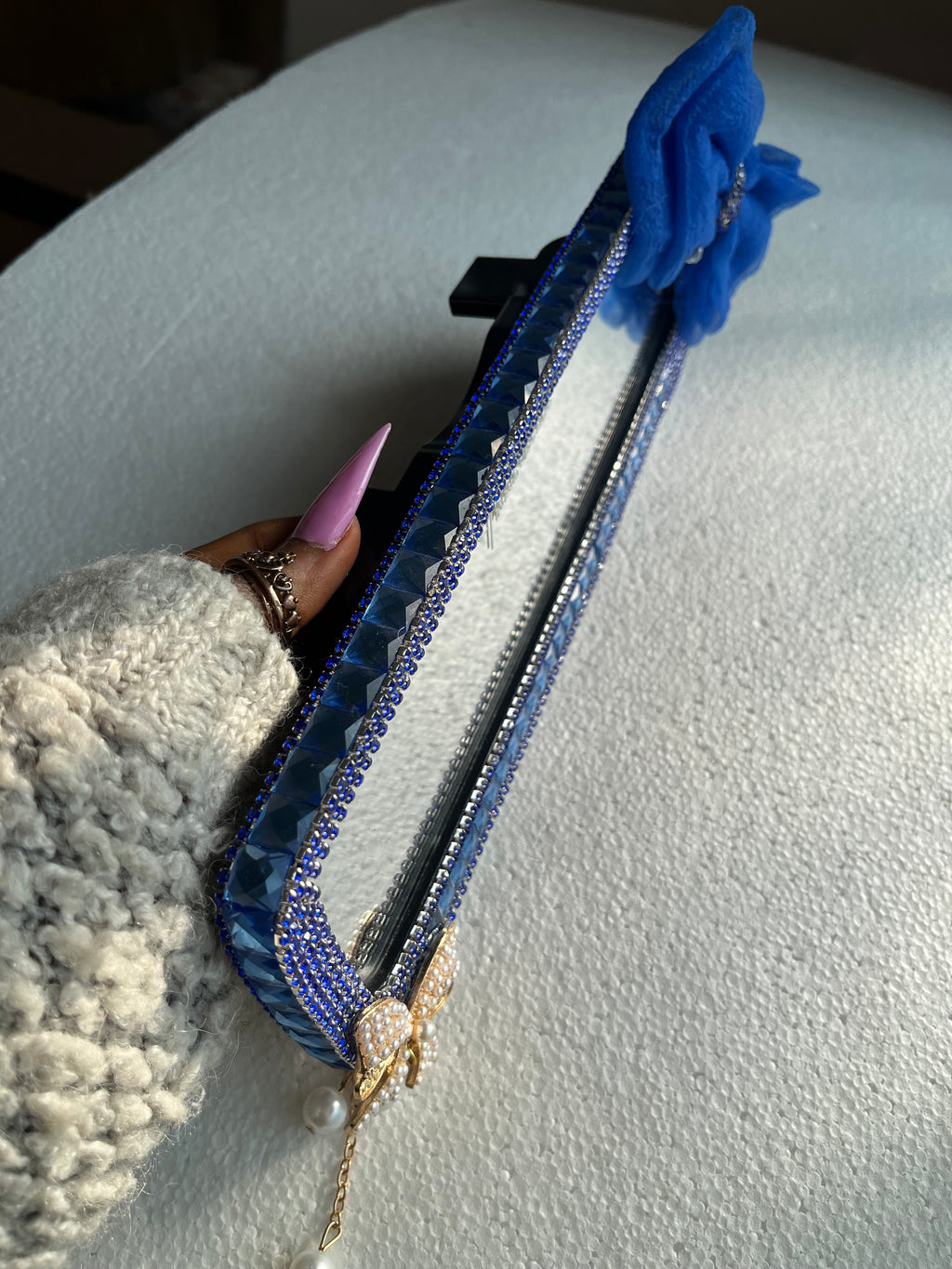 Royal Blue diamond encrusted rear view mirror cover