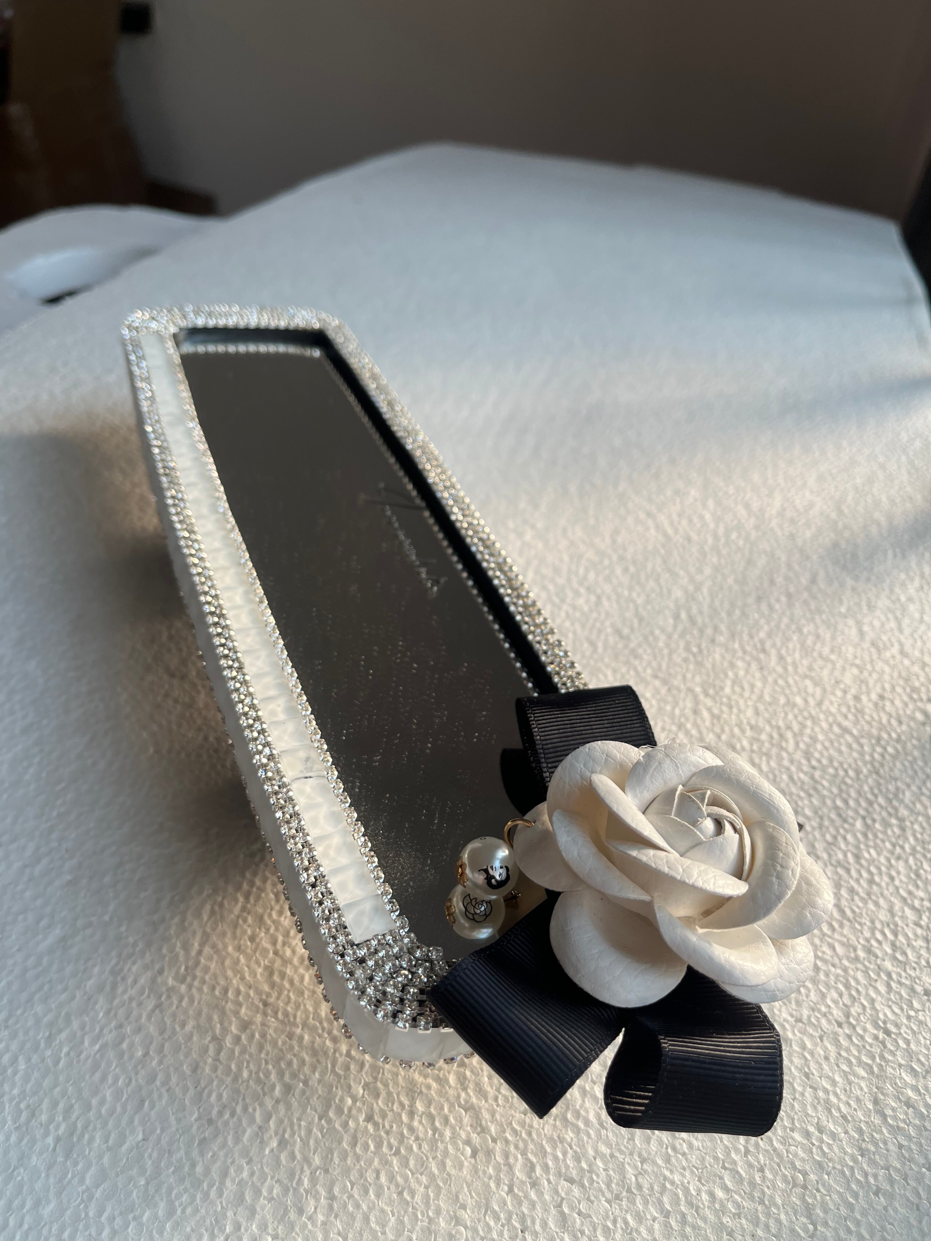 Rose (Snow White) diamond encrusted car rear view mirror cover