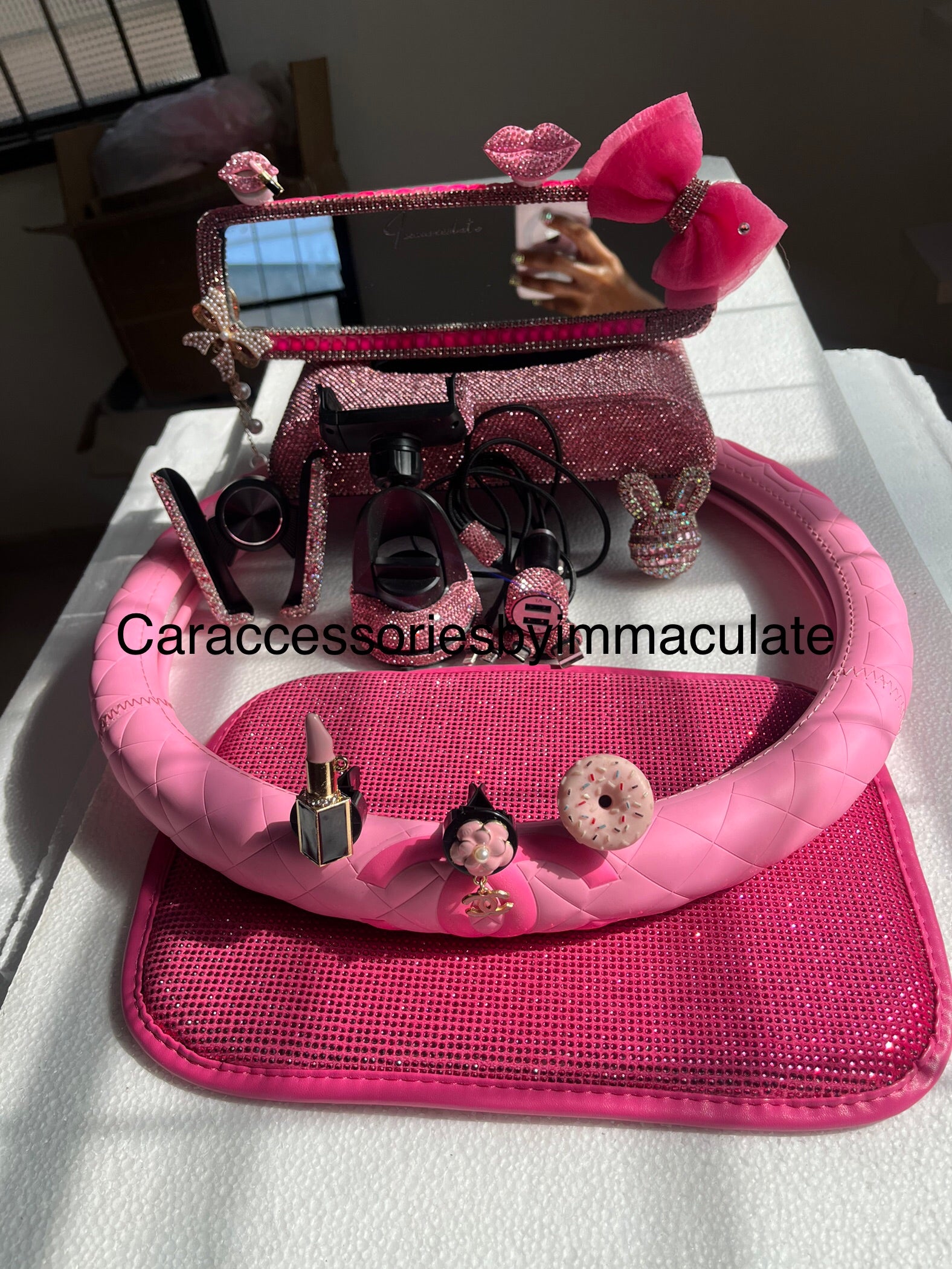 Cc (car steering wheel cover X Diamond encrusted car accessories sets)