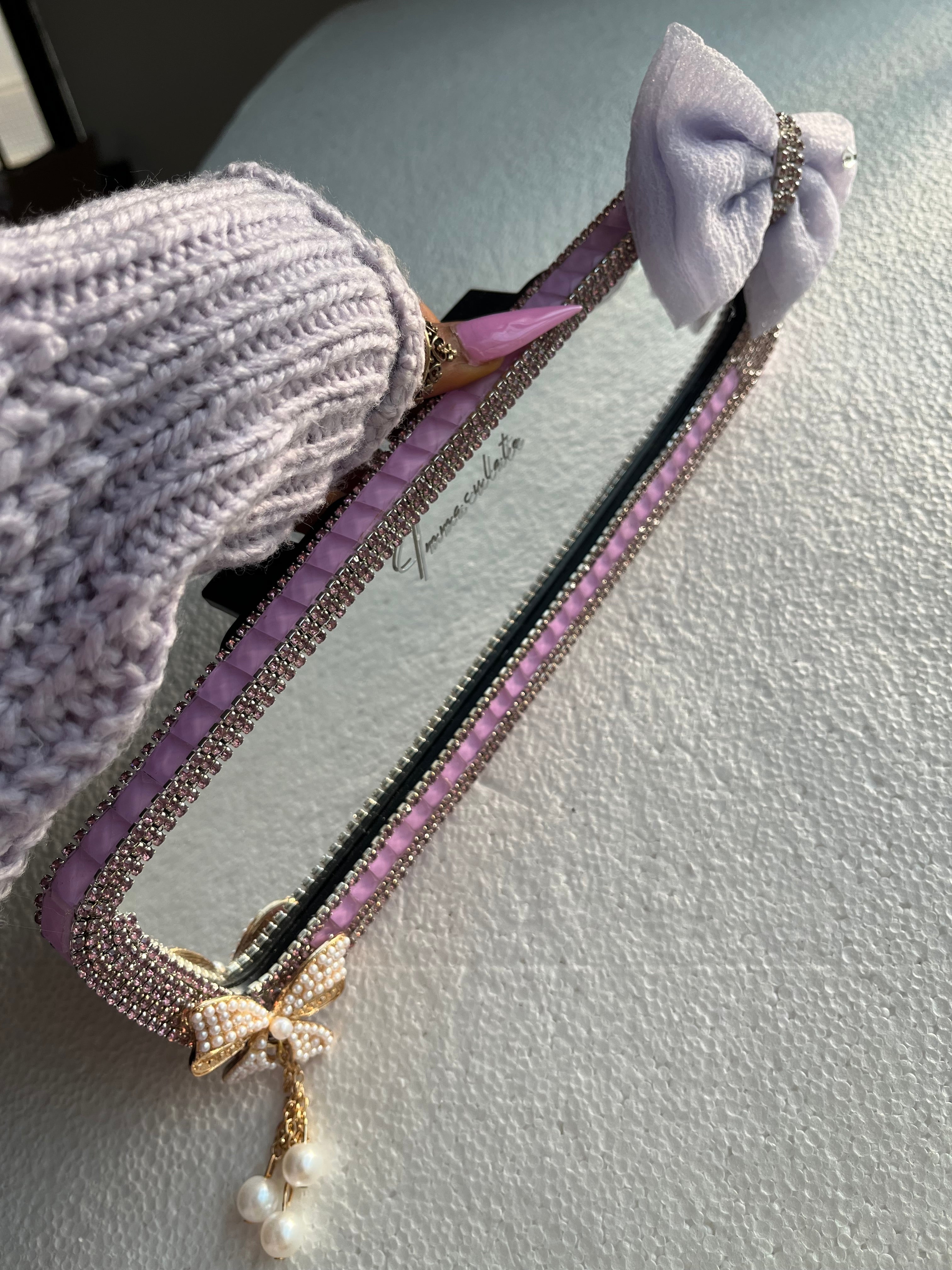 Lavender diamond encrusted rear view mirror cover