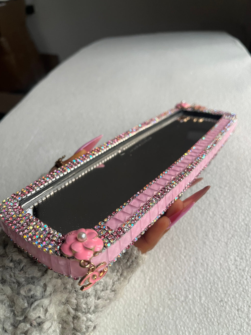 Cc (double)pink diamond encrusted car rear view mirror cover decor