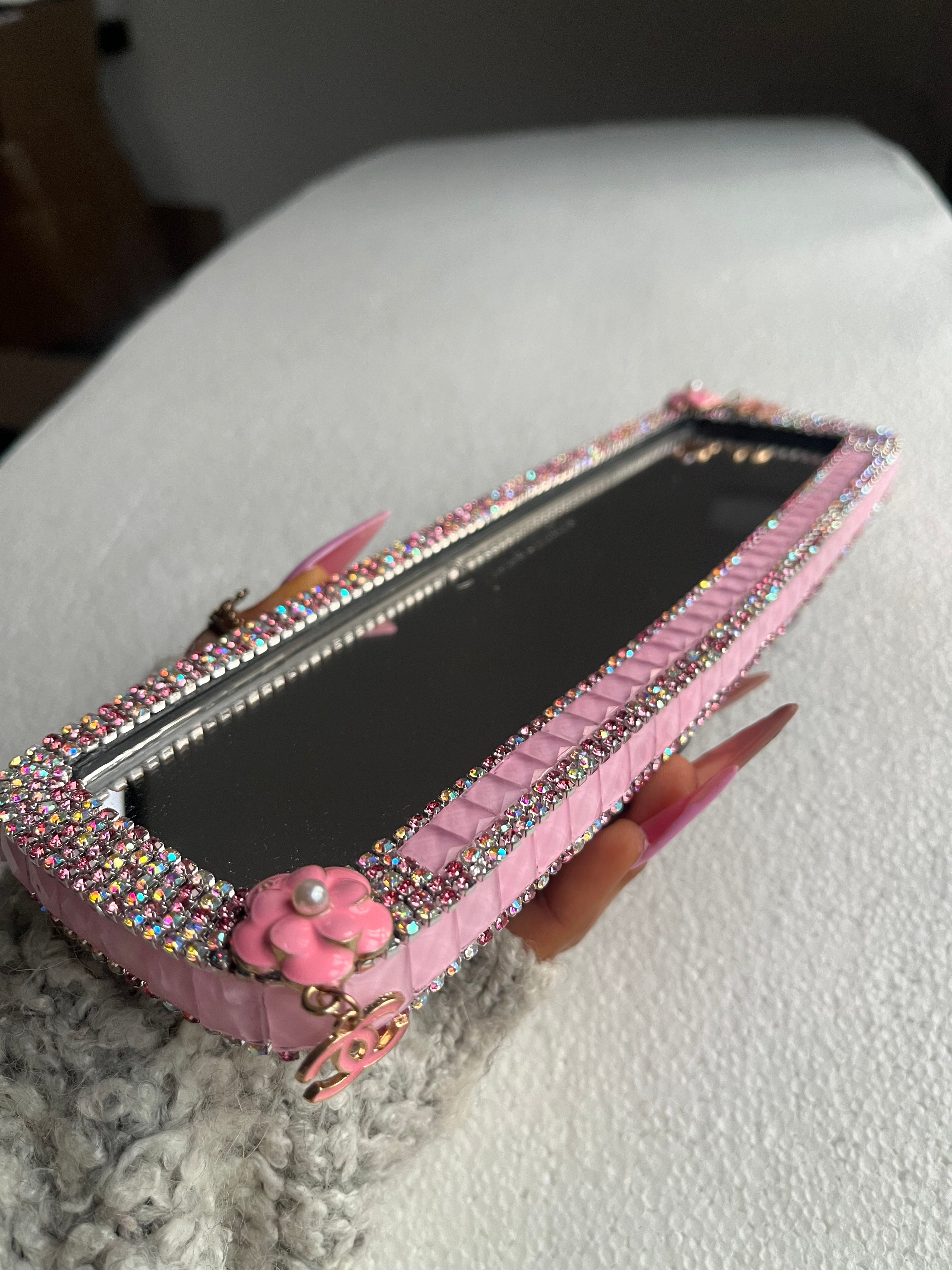 Cc (double)pink diamond encrusted car rear view mirror cover decor