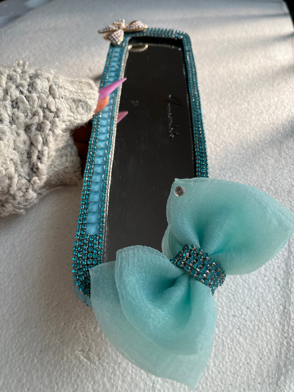 Tiffany blue Diamond encrusted rear view mirror cover