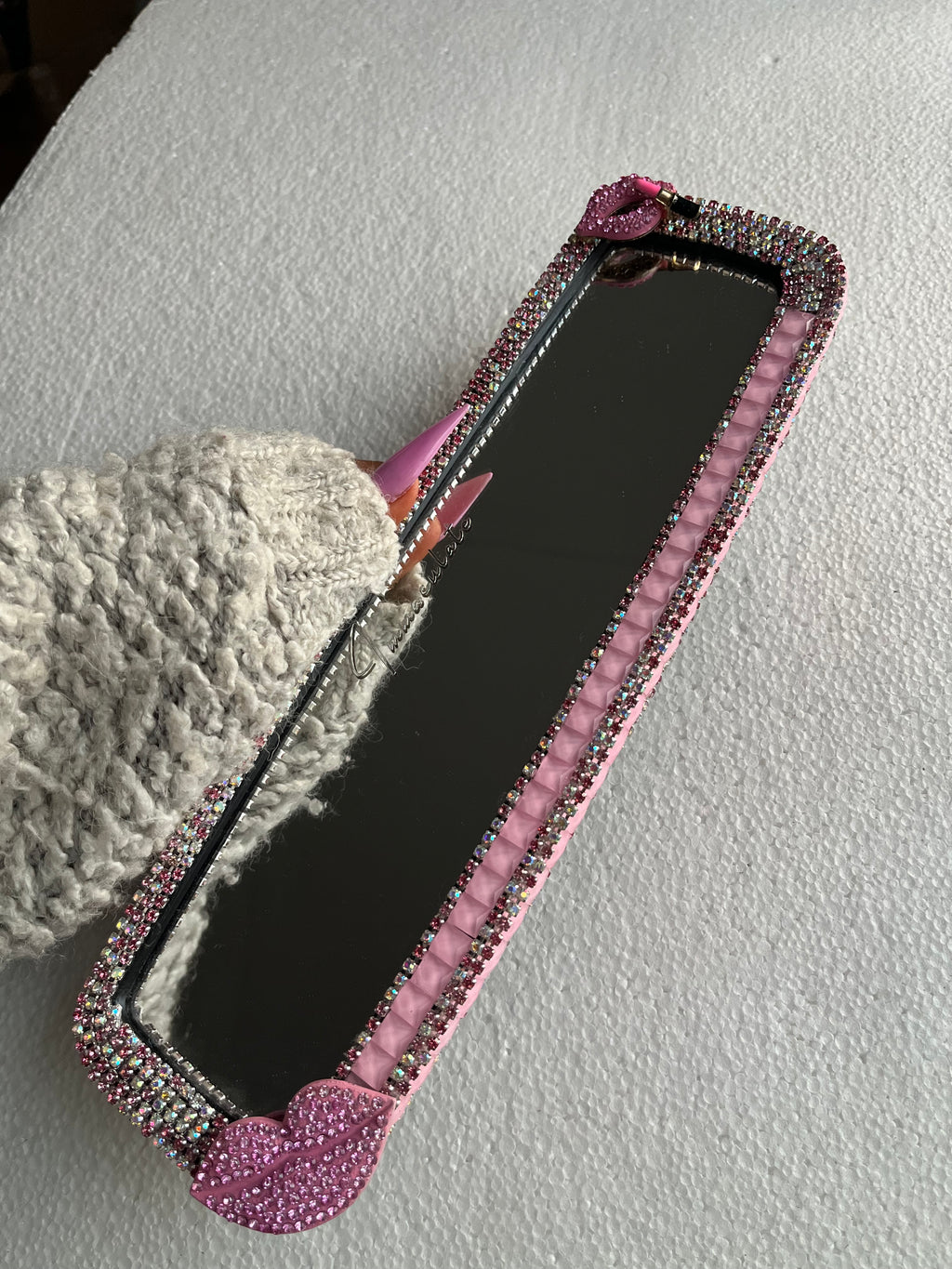 Lips👄 and Kiss💋(Pink)Diamond encrusted rear view mirror cover