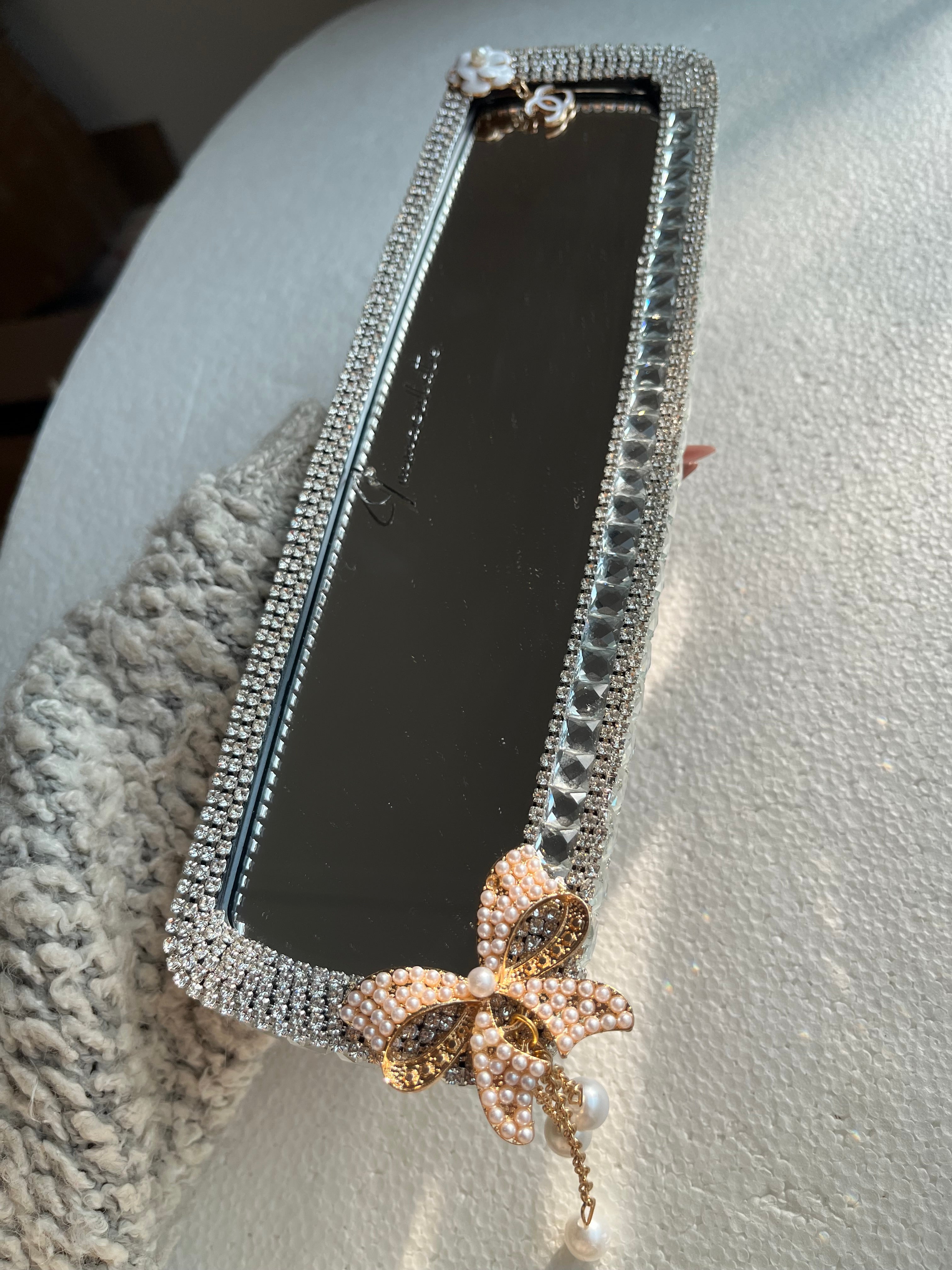 Cc (single) crystal silver diamond encrusted rear view mirror cover