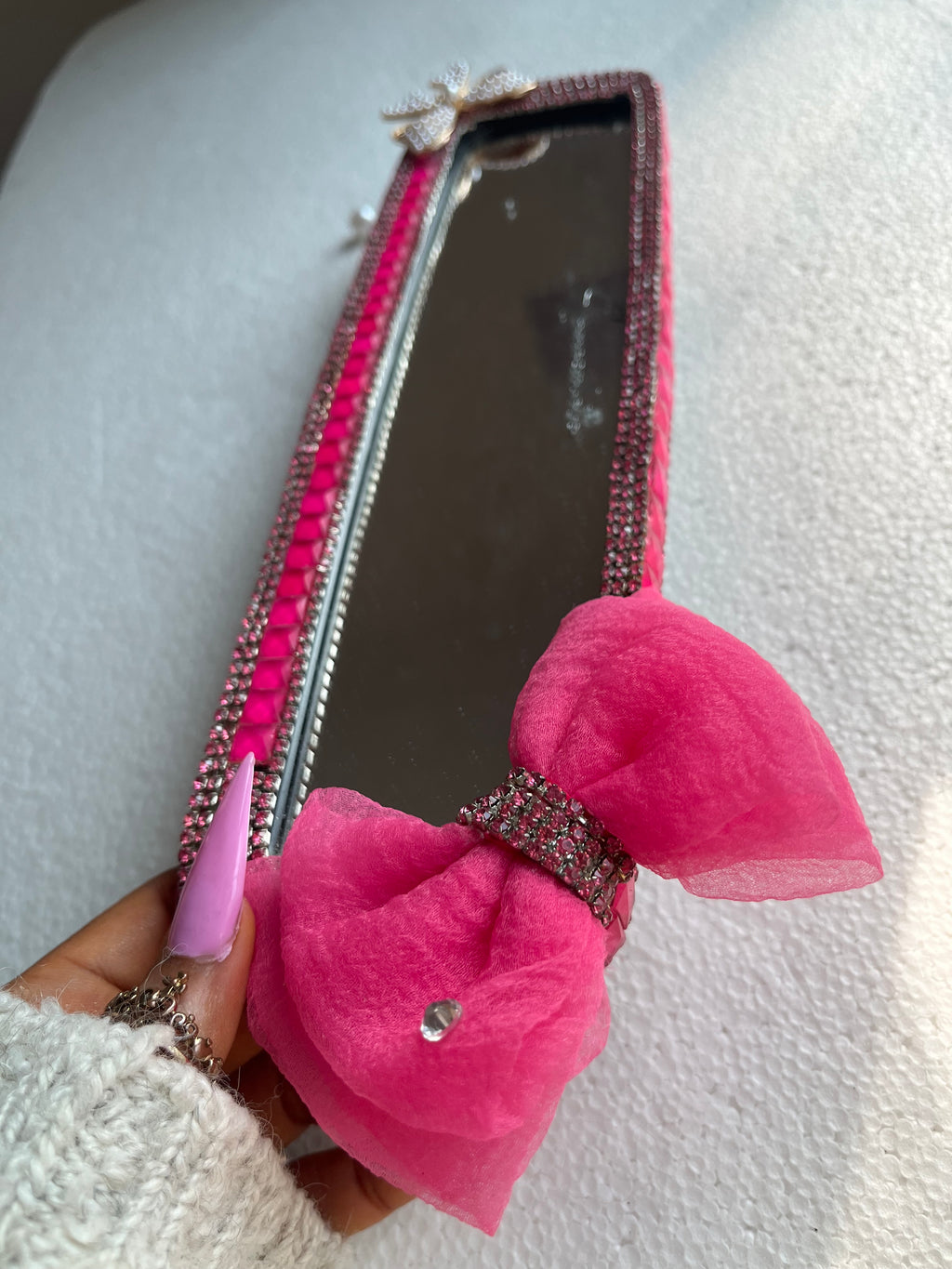 Ribbon🎀 (Hot Pink) Diamond encrusted car rear view mirror cover
