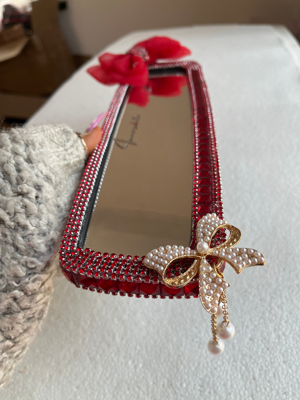 Bow Crystal (Red) Diamond encrusted car rear view mirror cover