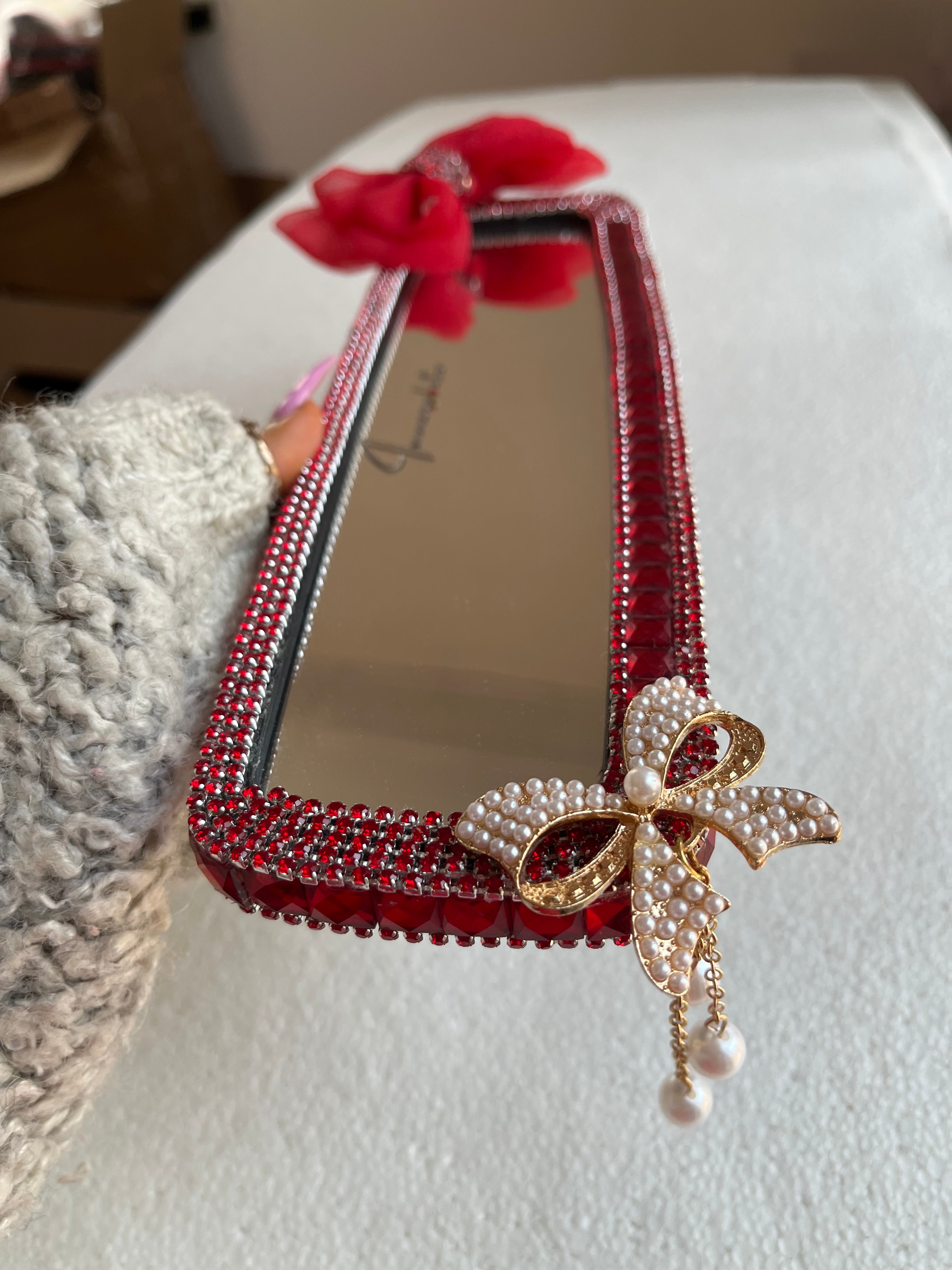 Bow Crystal (Red) Diamond encrusted car rear view mirror cover