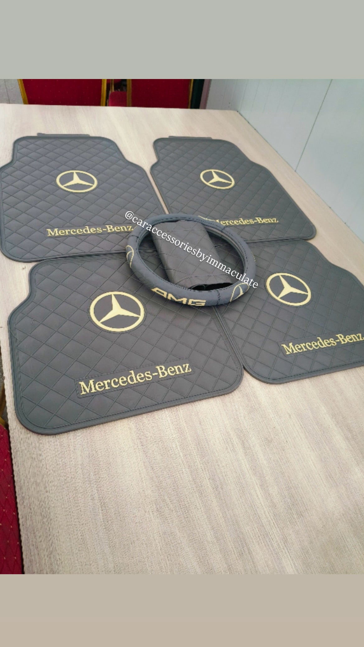 Mercedes custom (Ash and biege) 5pcs mats plus steering wheel cover