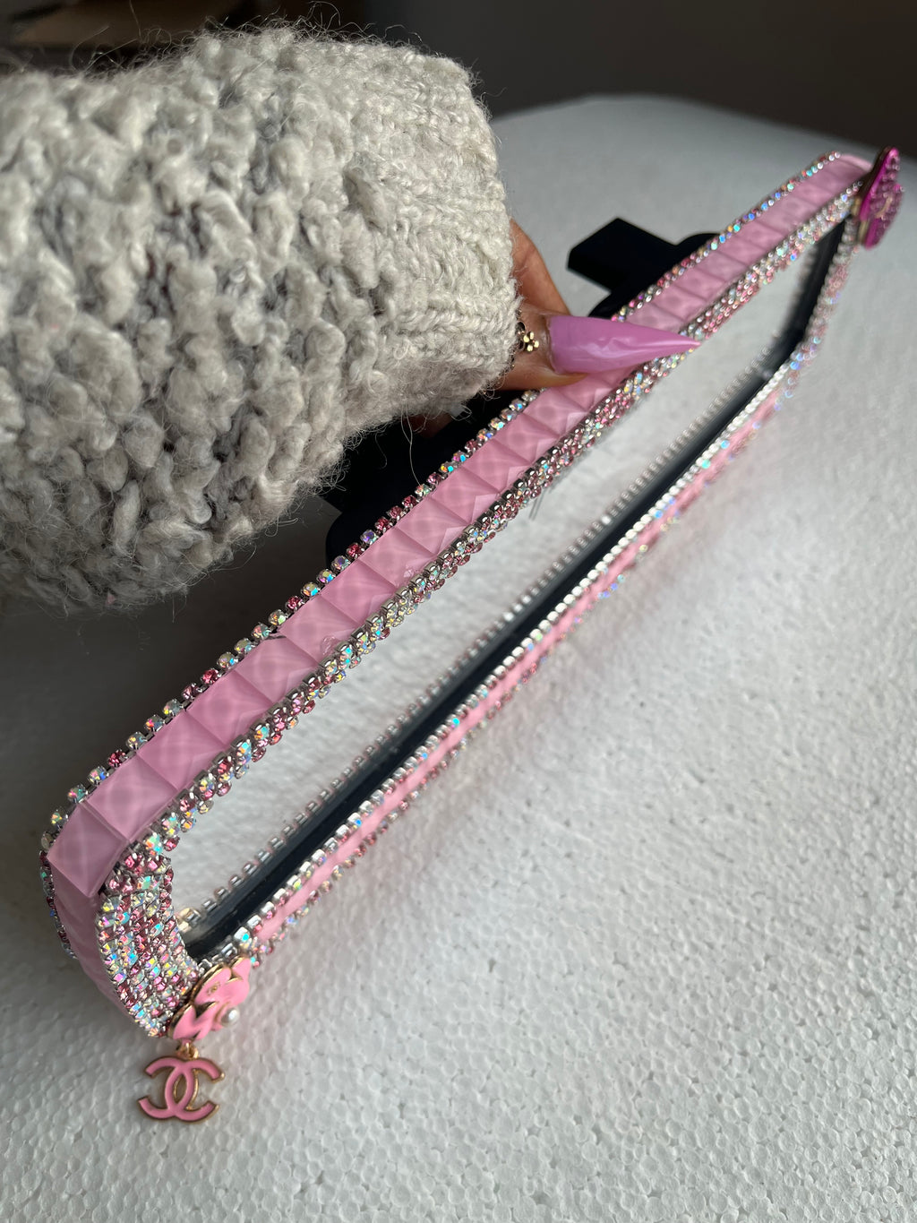 CC (tiny sweet bow) Pink Diamond encrusted car rear view mirror cover