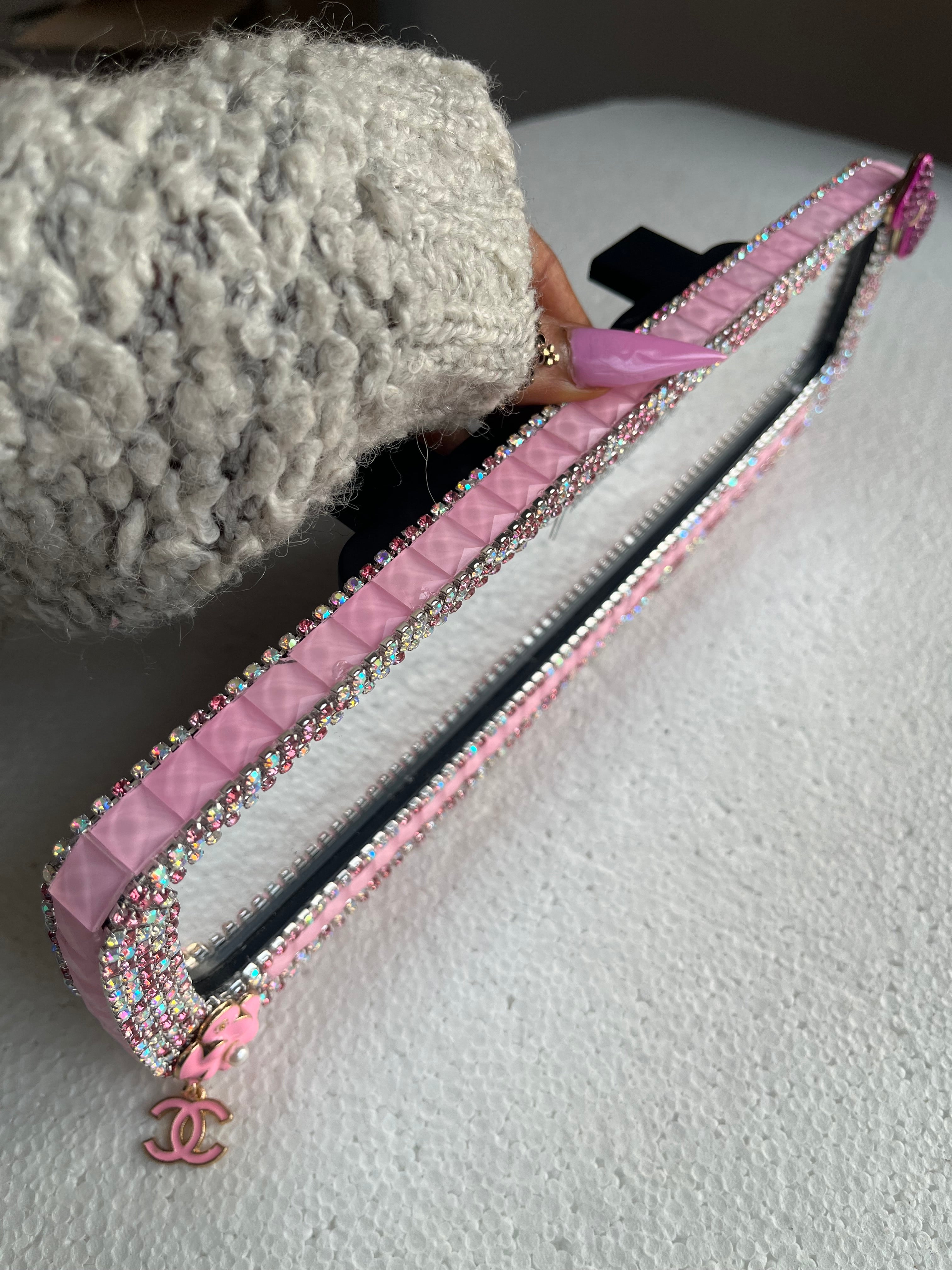 CC (tiny sweet bow) Pink Diamond encrusted car rear view mirror cover