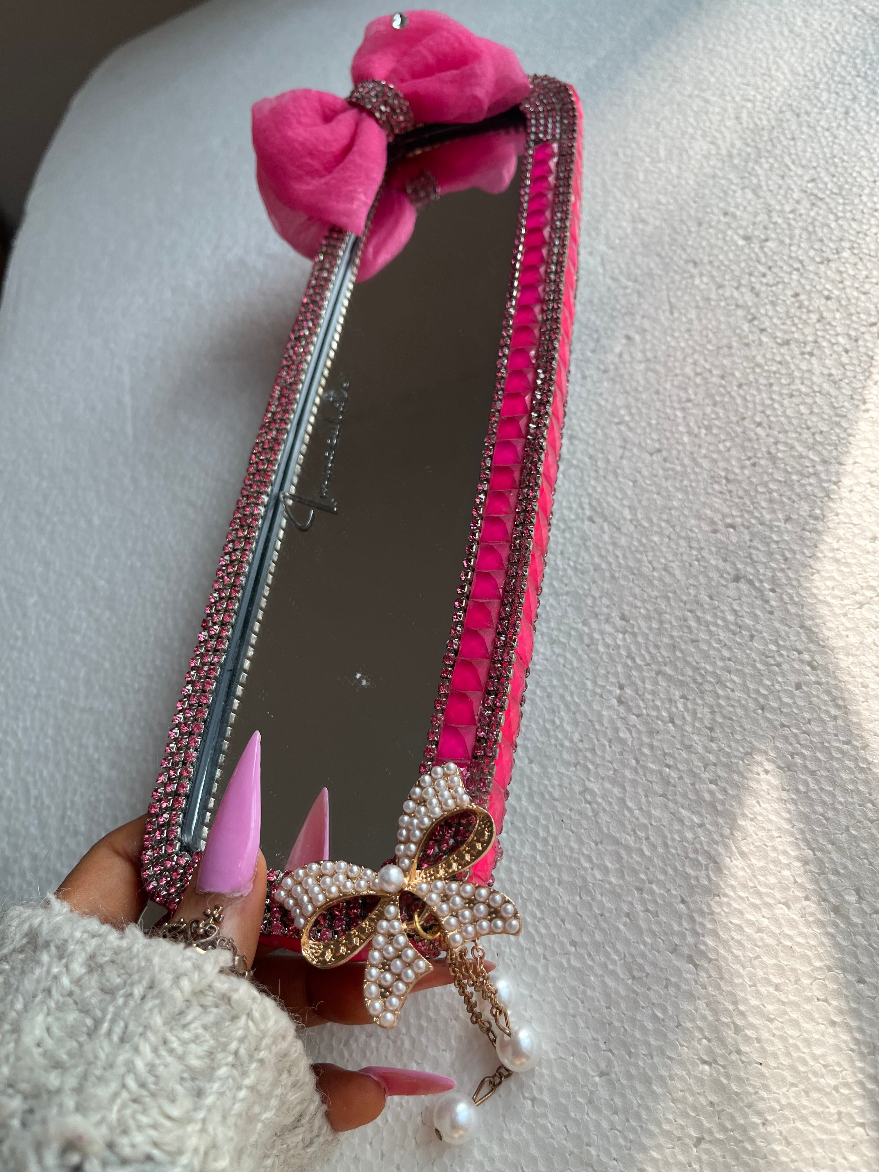 Ribbon🎀 (Hot Pink) Diamond encrusted car rear view mirror cover