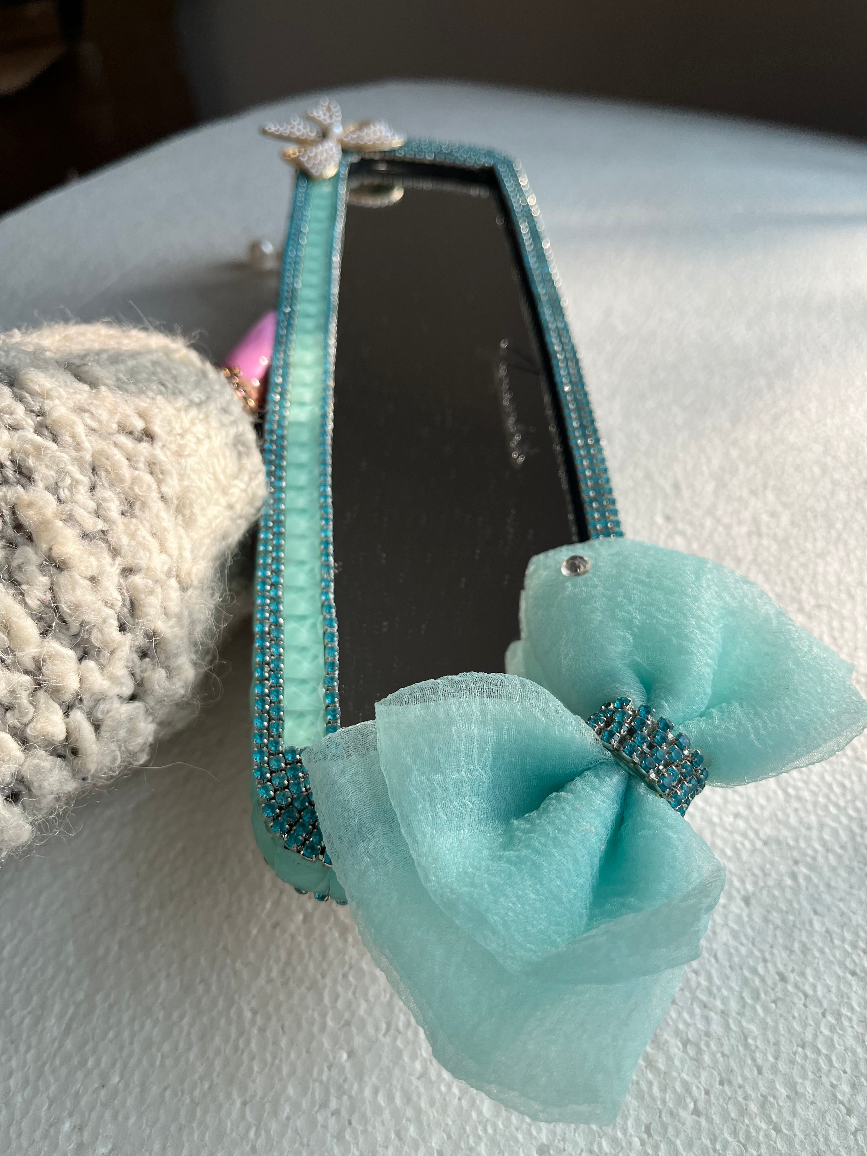 Turquoise Teal Diamond encrusted rear view mirror cover