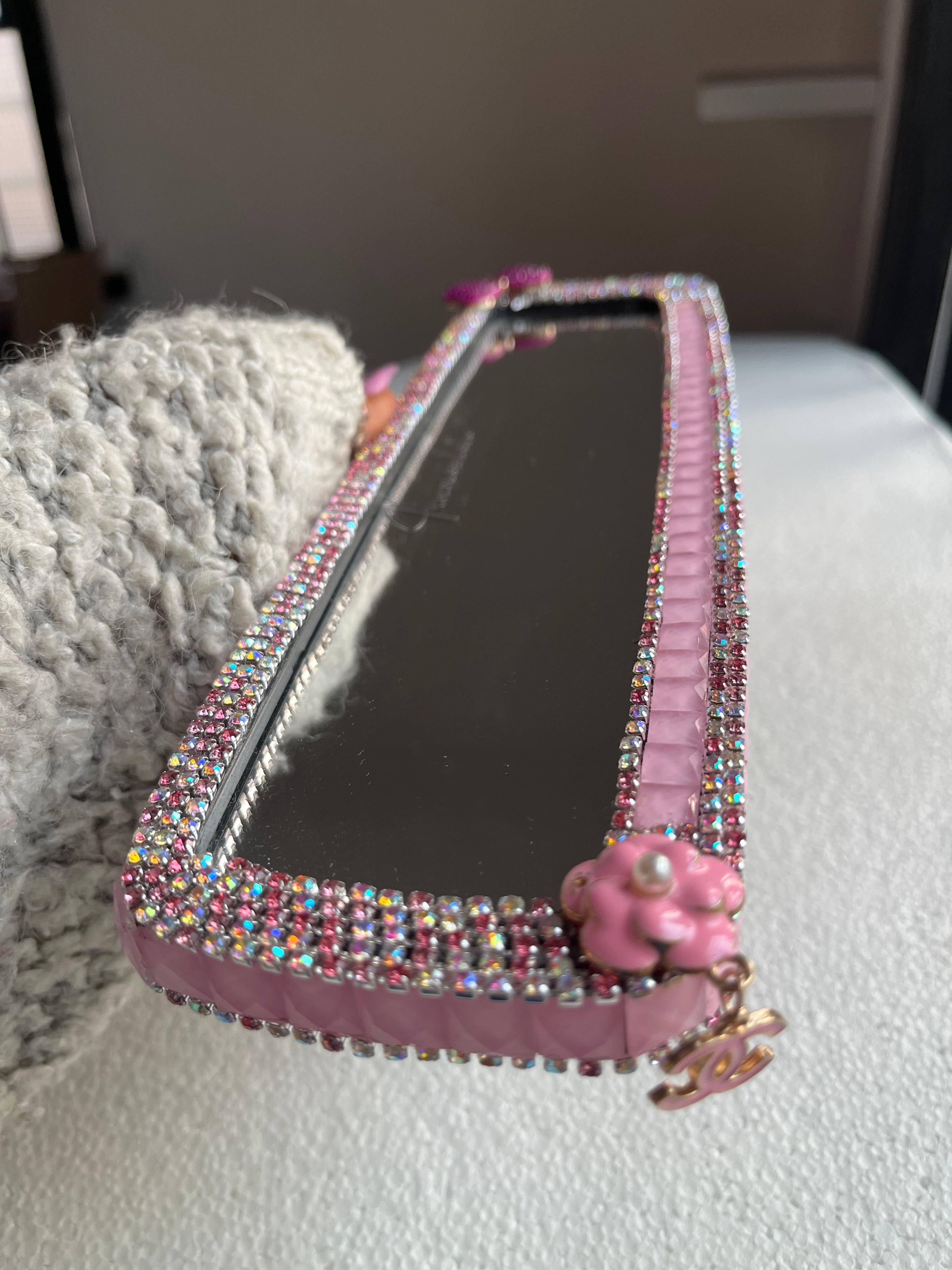 CC (tiny sweet bow) Pink Diamond encrusted car rear view mirror cover