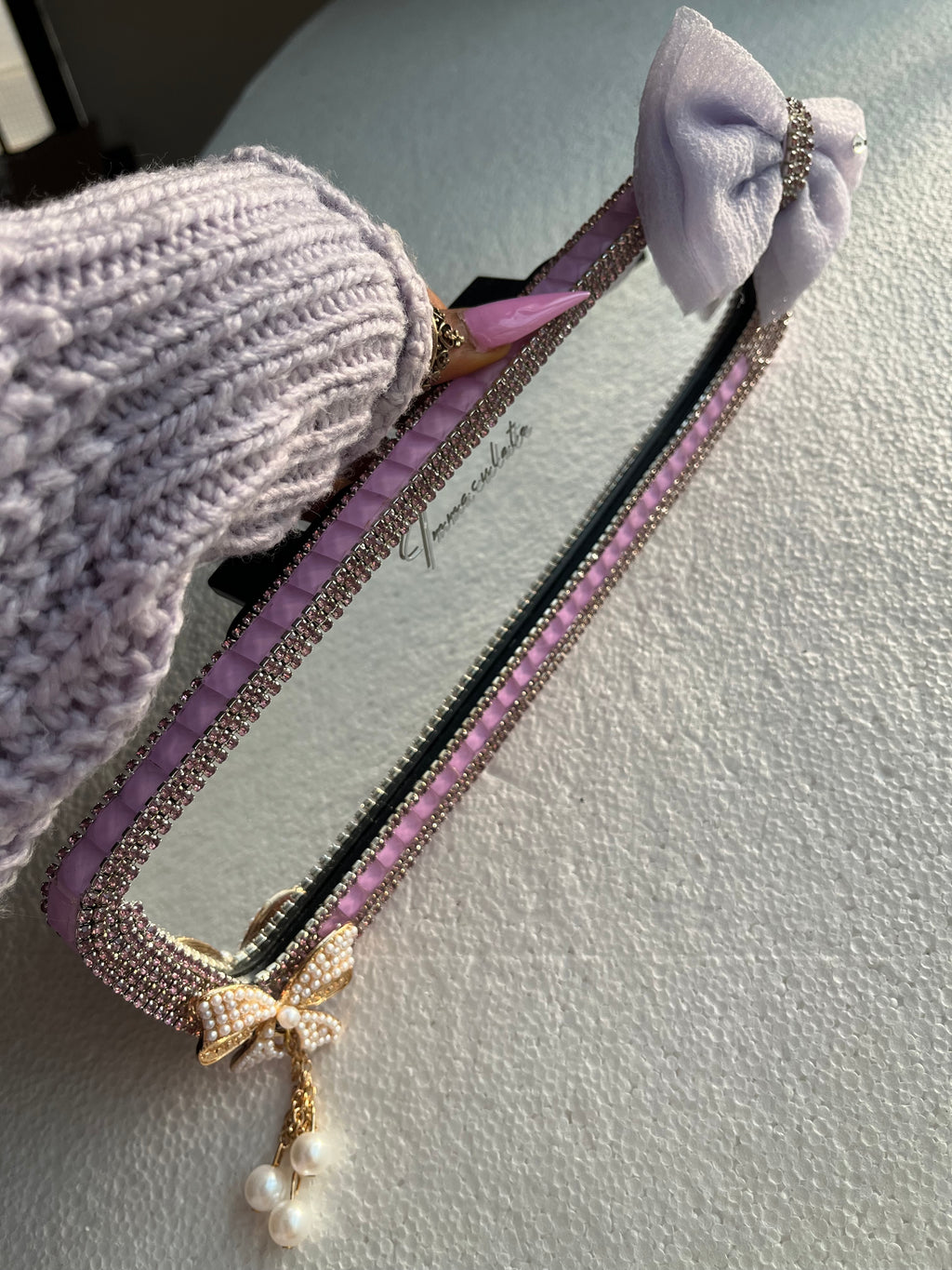 Lavender diamond encrusted rear view mirror cover