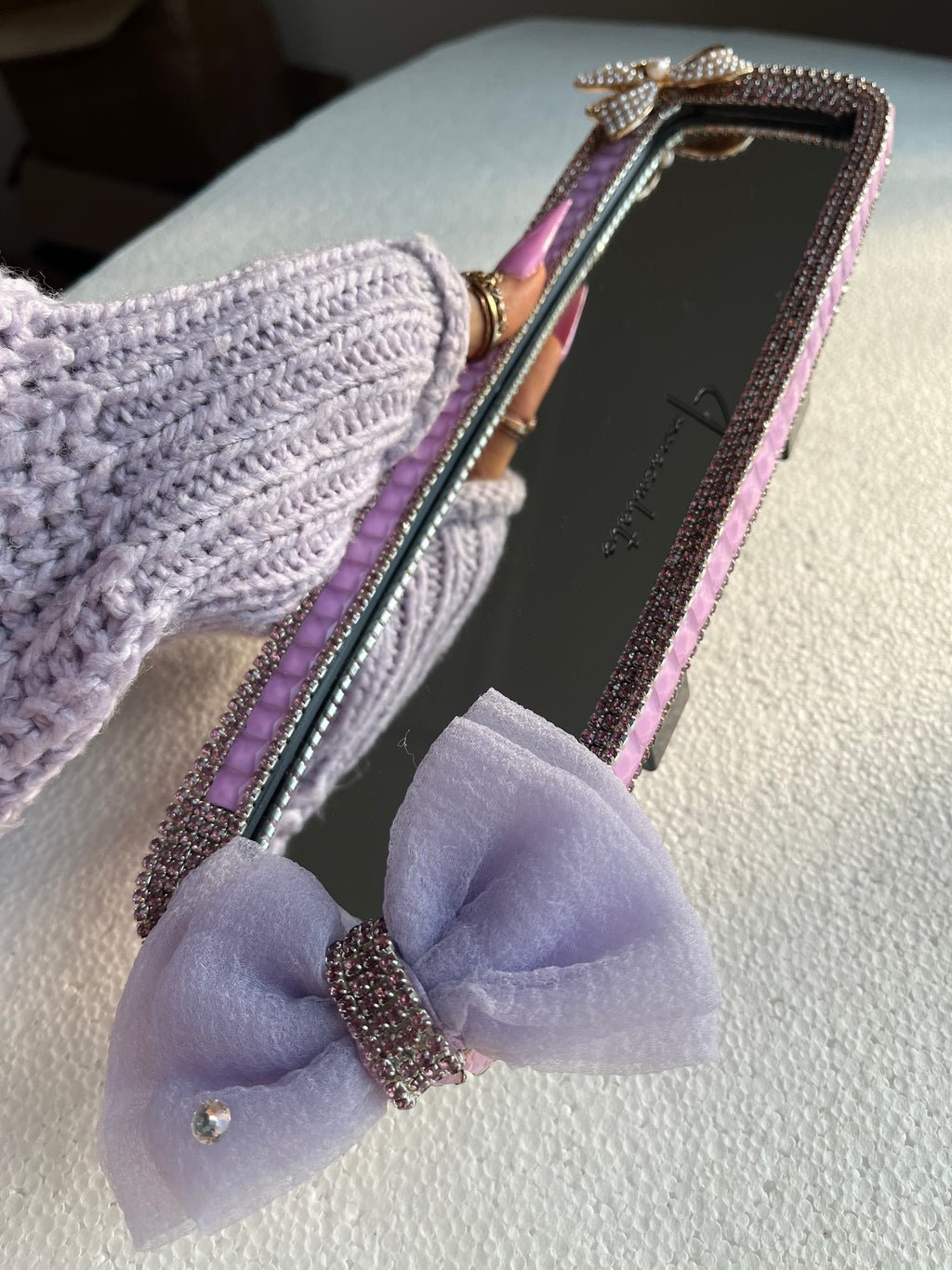 Lavender diamond encrusted rear view mirror cover