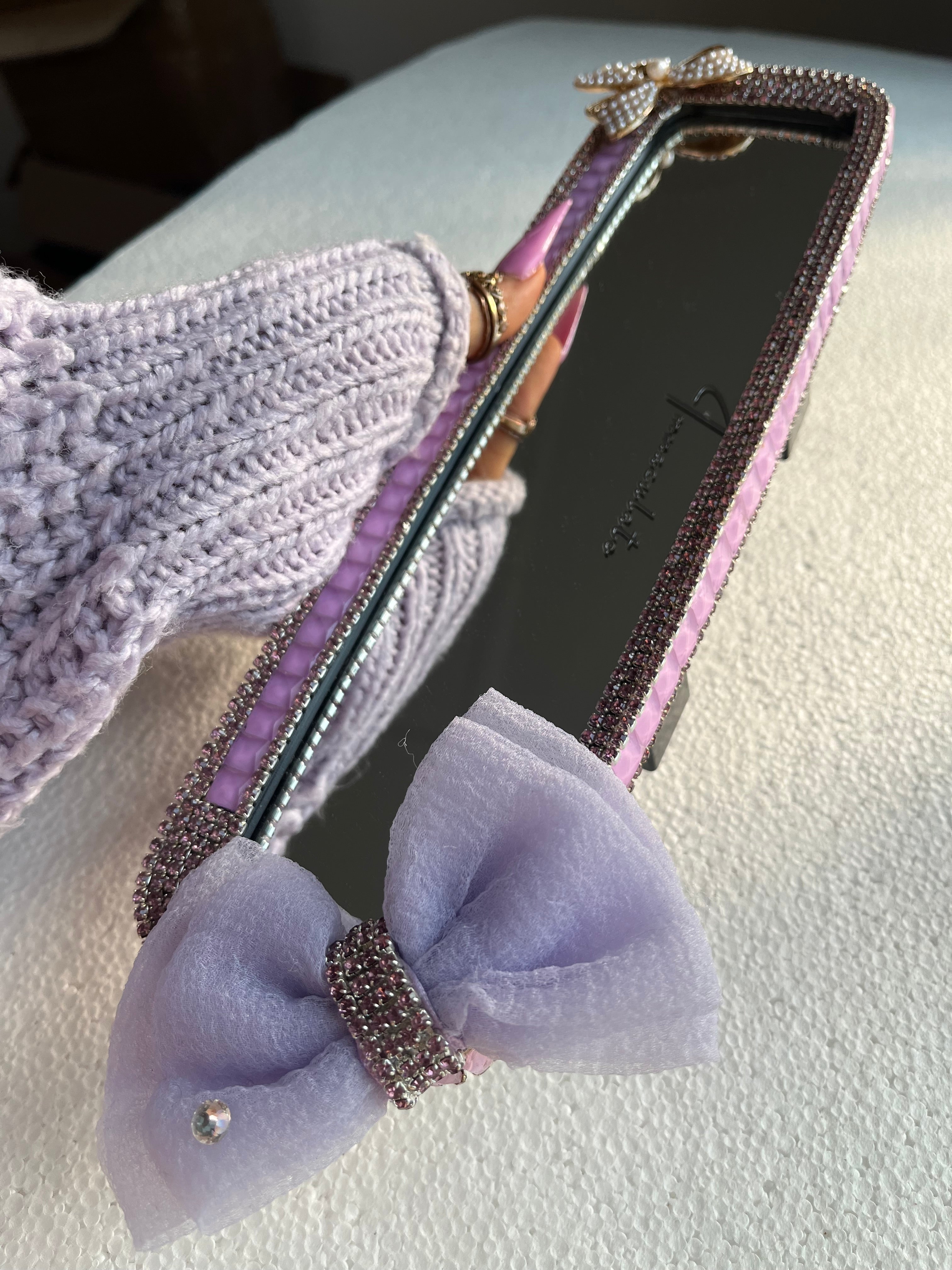 Lavender diamond encrusted rear view mirror cover