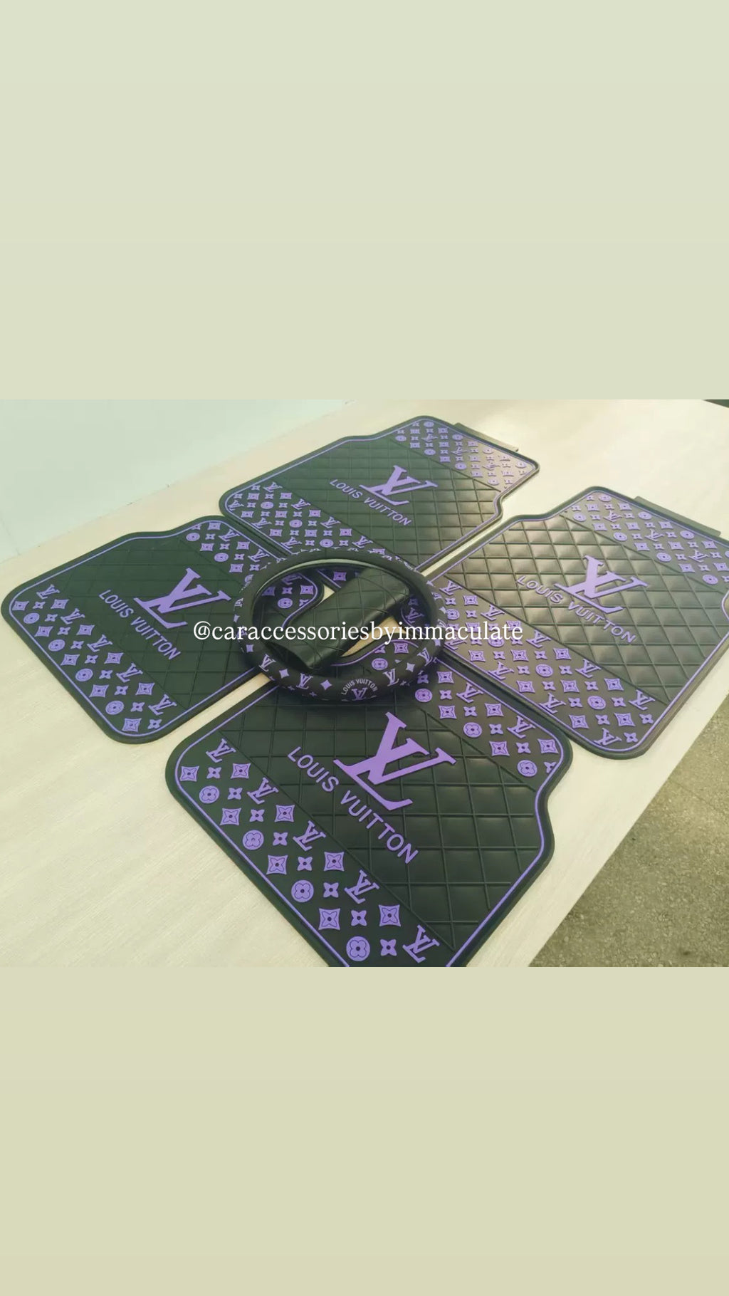 LV custom (black and lavender purple) 5pcs mats plus steering