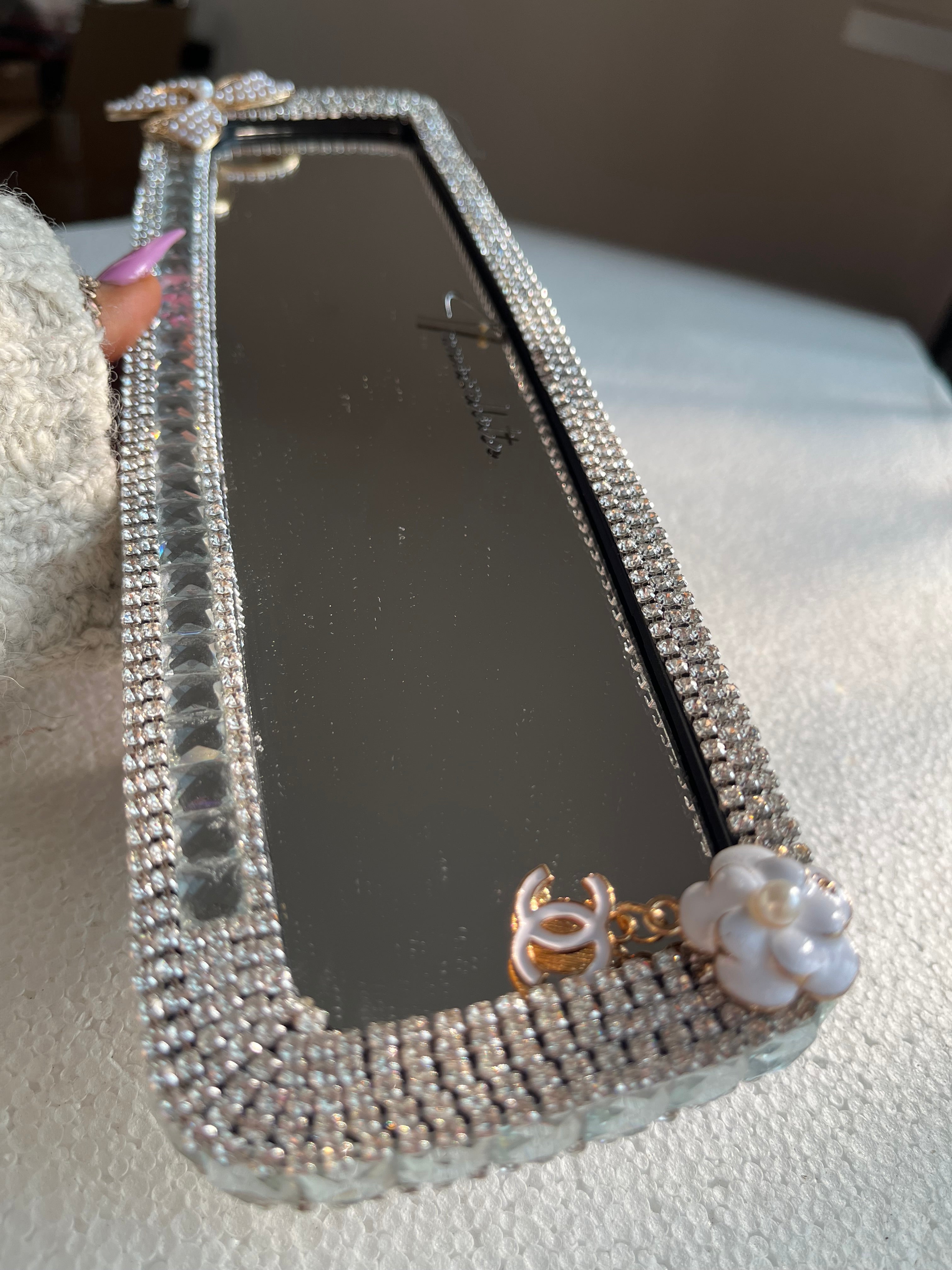Cc (single) crystal silver diamond encrusted rear view mirror cover