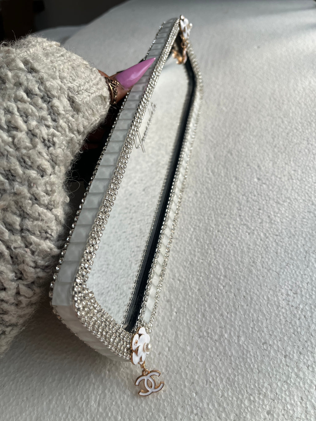 Cc (double)snow white diamond encrusted car rear view mirror cover decor