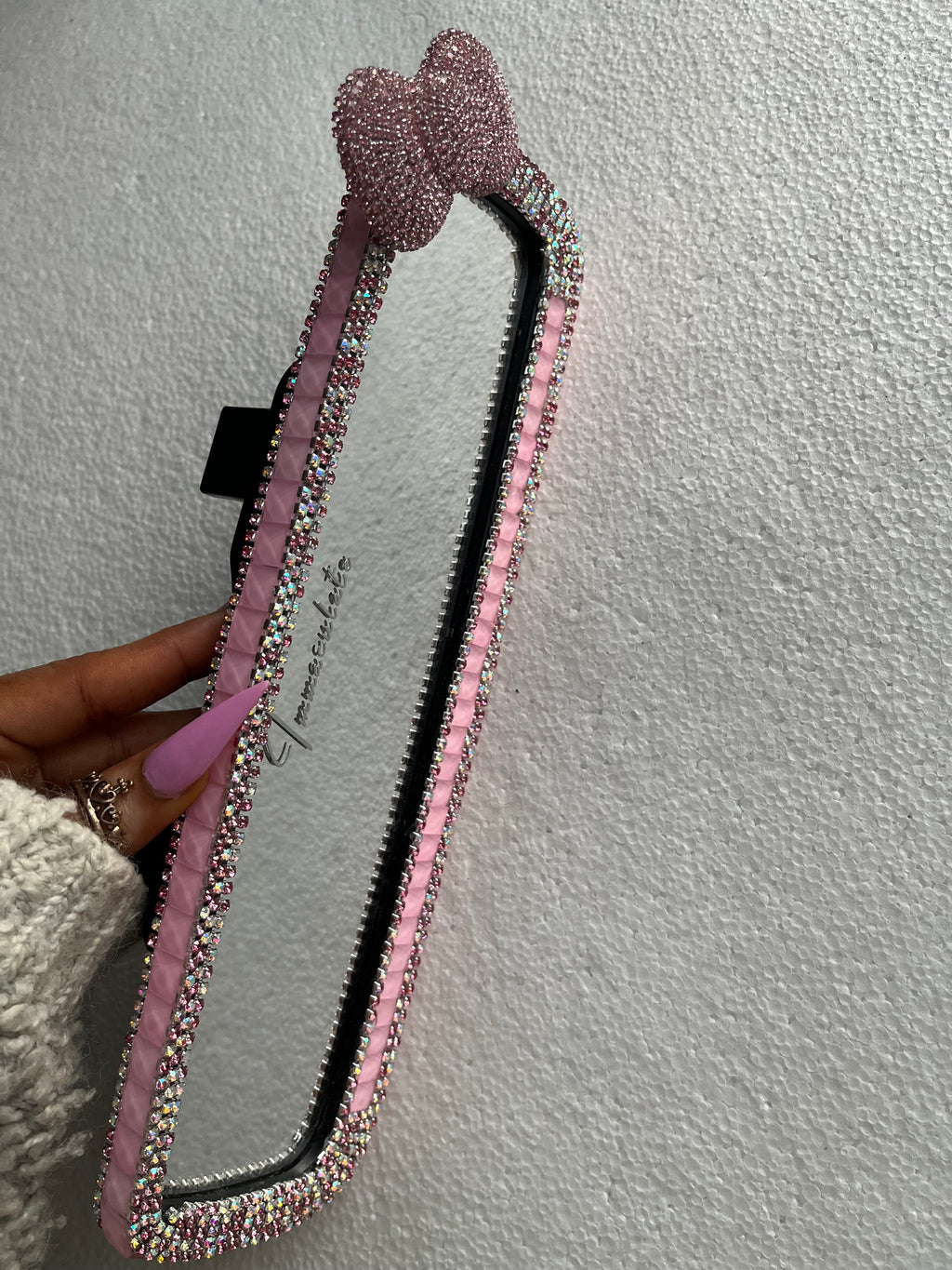 Bow (single) Pink Diamond encrusted car rear view mirror cover decor