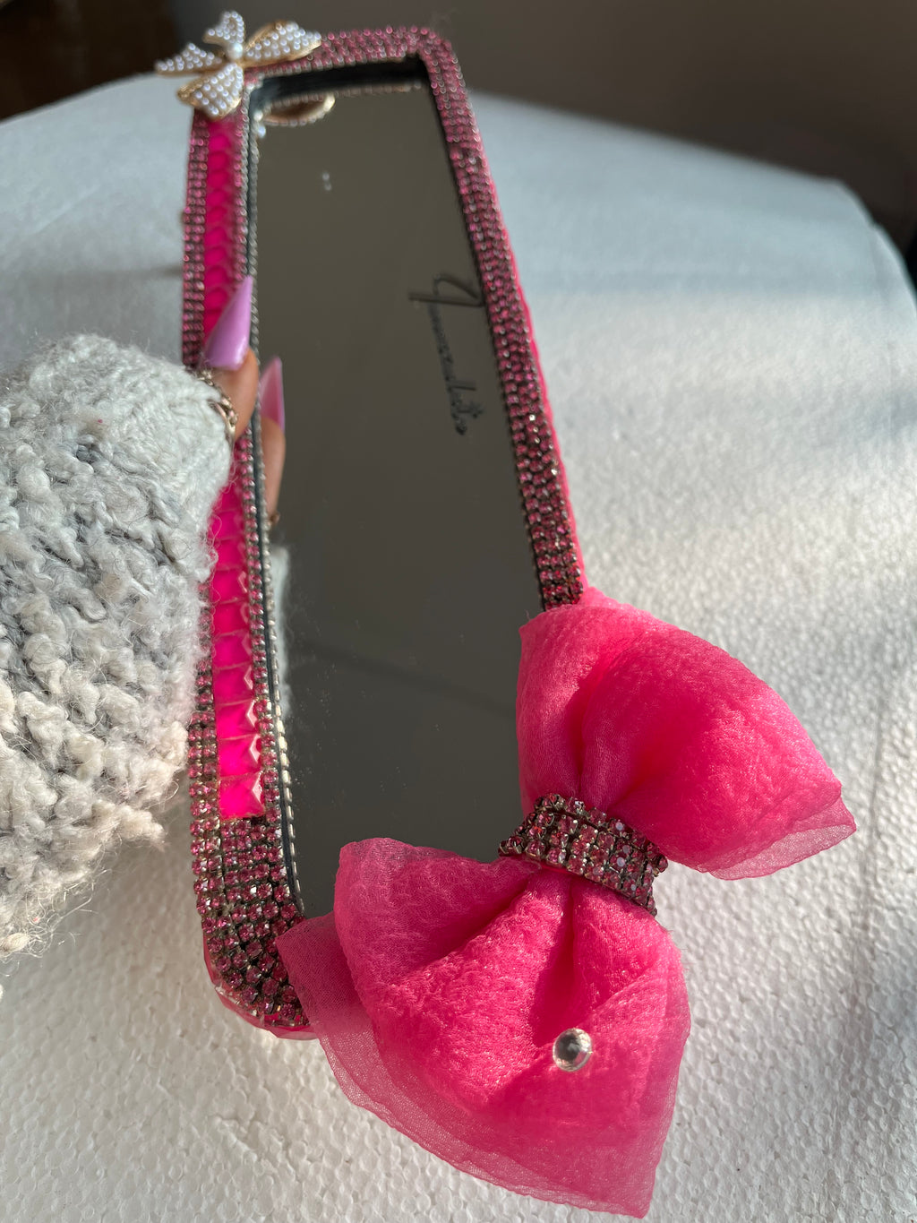 Ribbon🎀 (Hot Pink) Diamond encrusted car rear view mirror cover